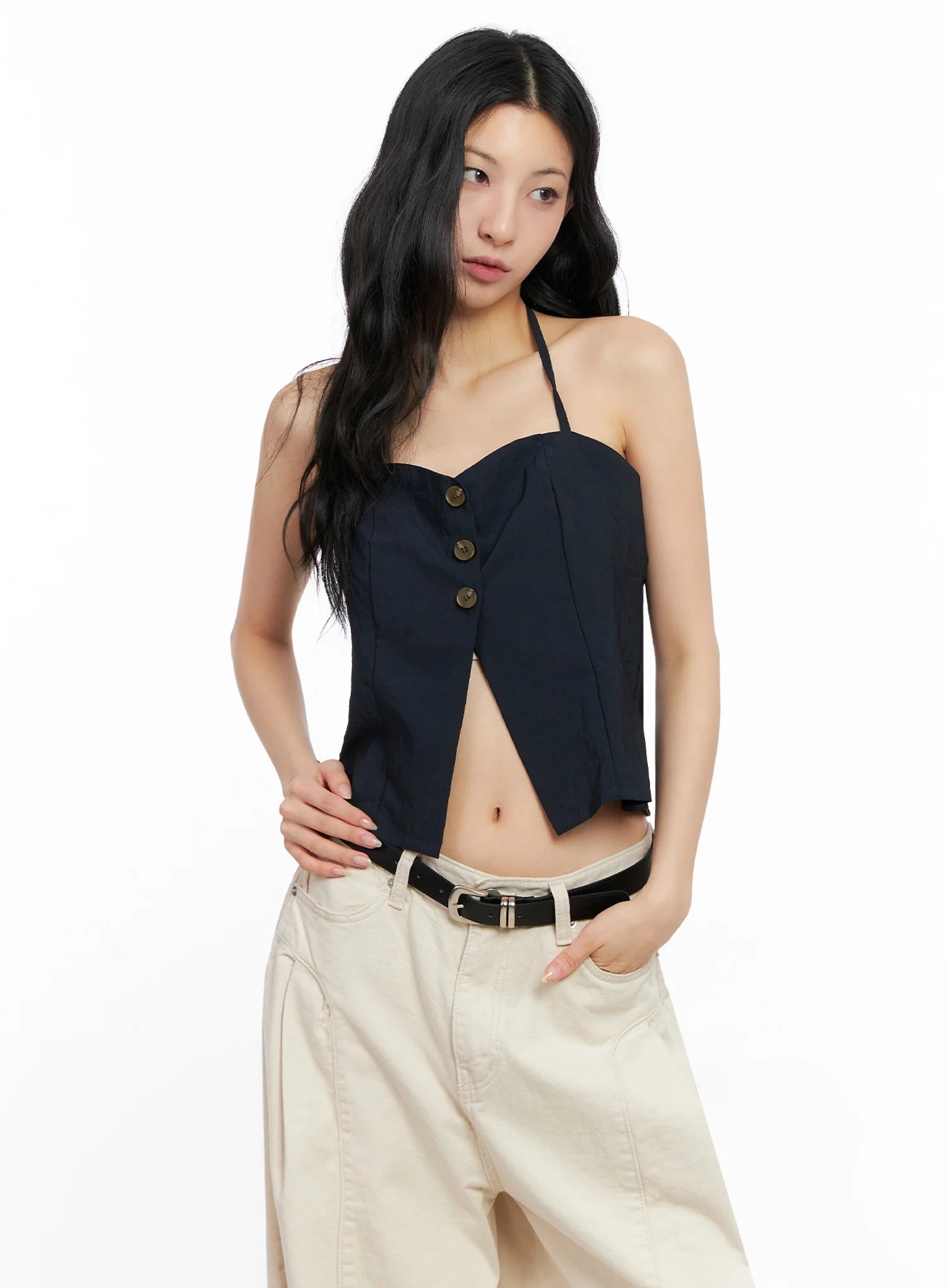 Buttoned Halter Neck Top IG508