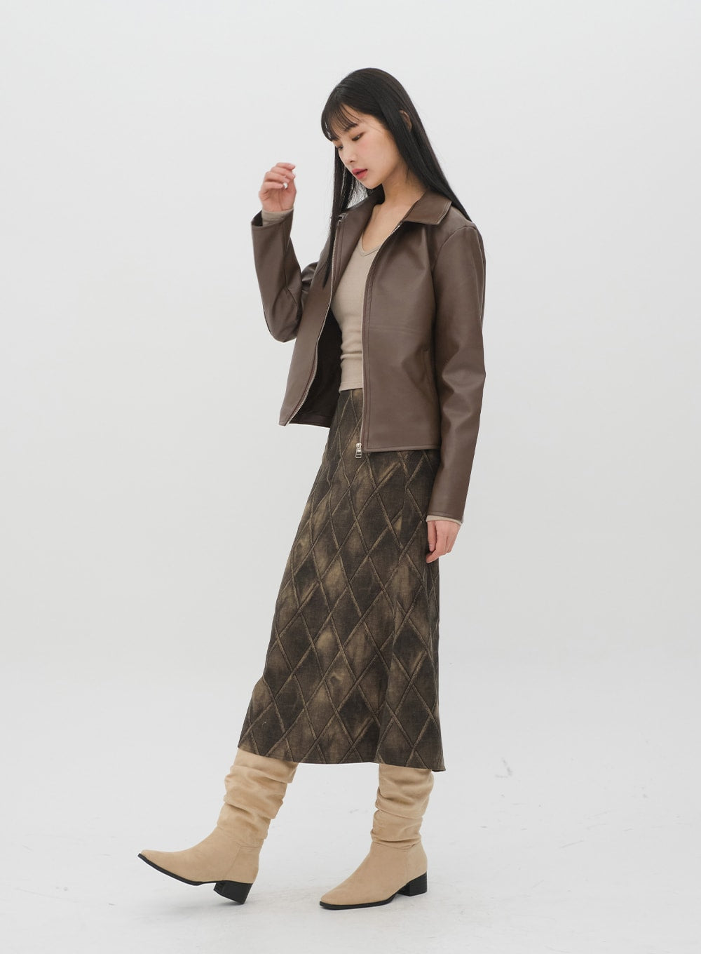 Faux Leather Jacket with Collar C2001