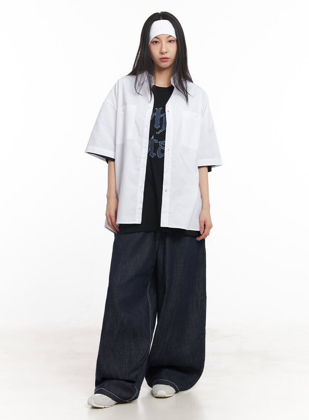 Cotton Collared Oversize Shirt IY529