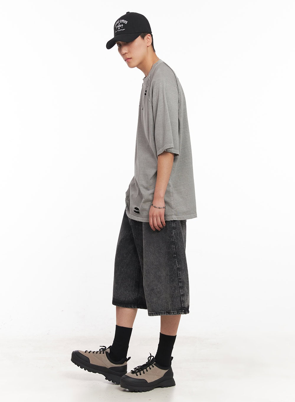 Distressed Washed Cotton T-Shirt IY506