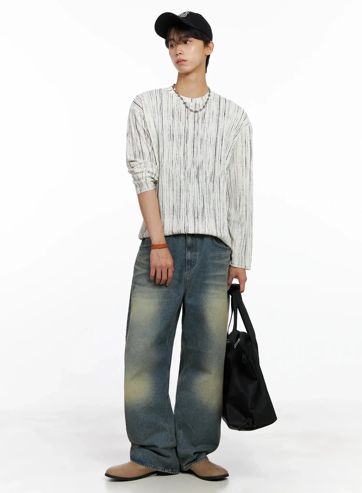 Men's Vertical Stripe Long Sleeve Shirt IO516