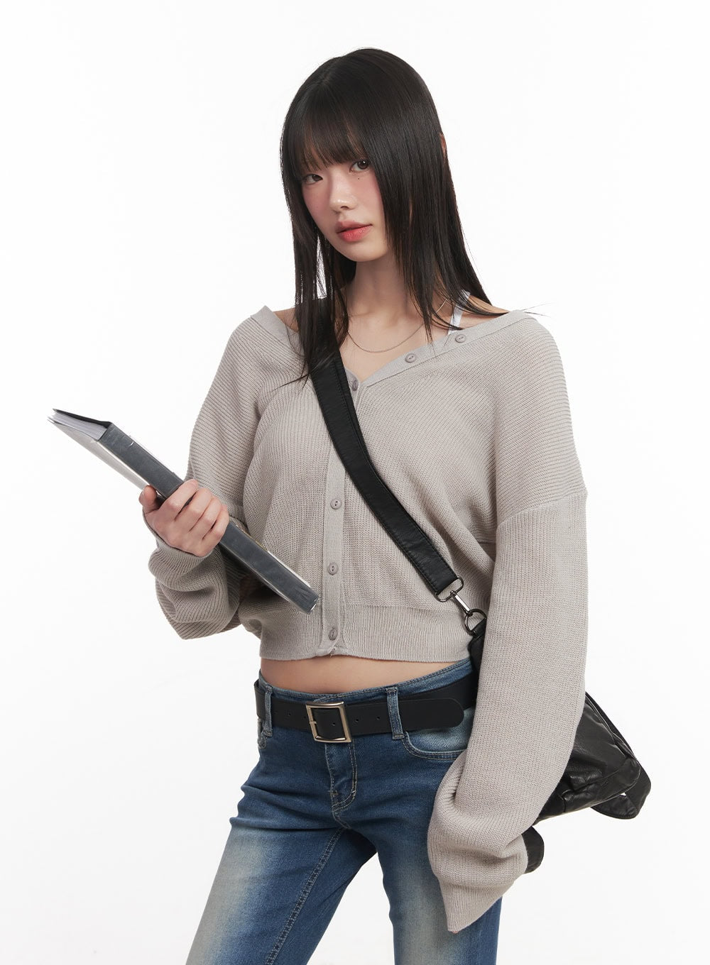 V-Neck Buttoned Cropped Cardigan CM519