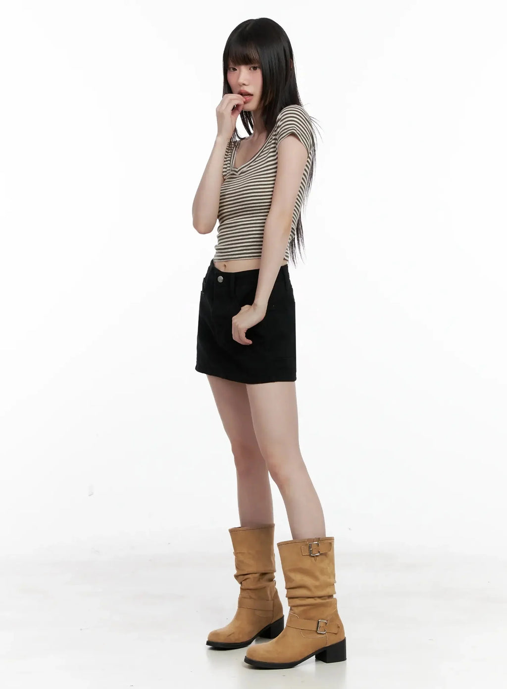 Striped V-Neck Short Sleeve Tee IL531