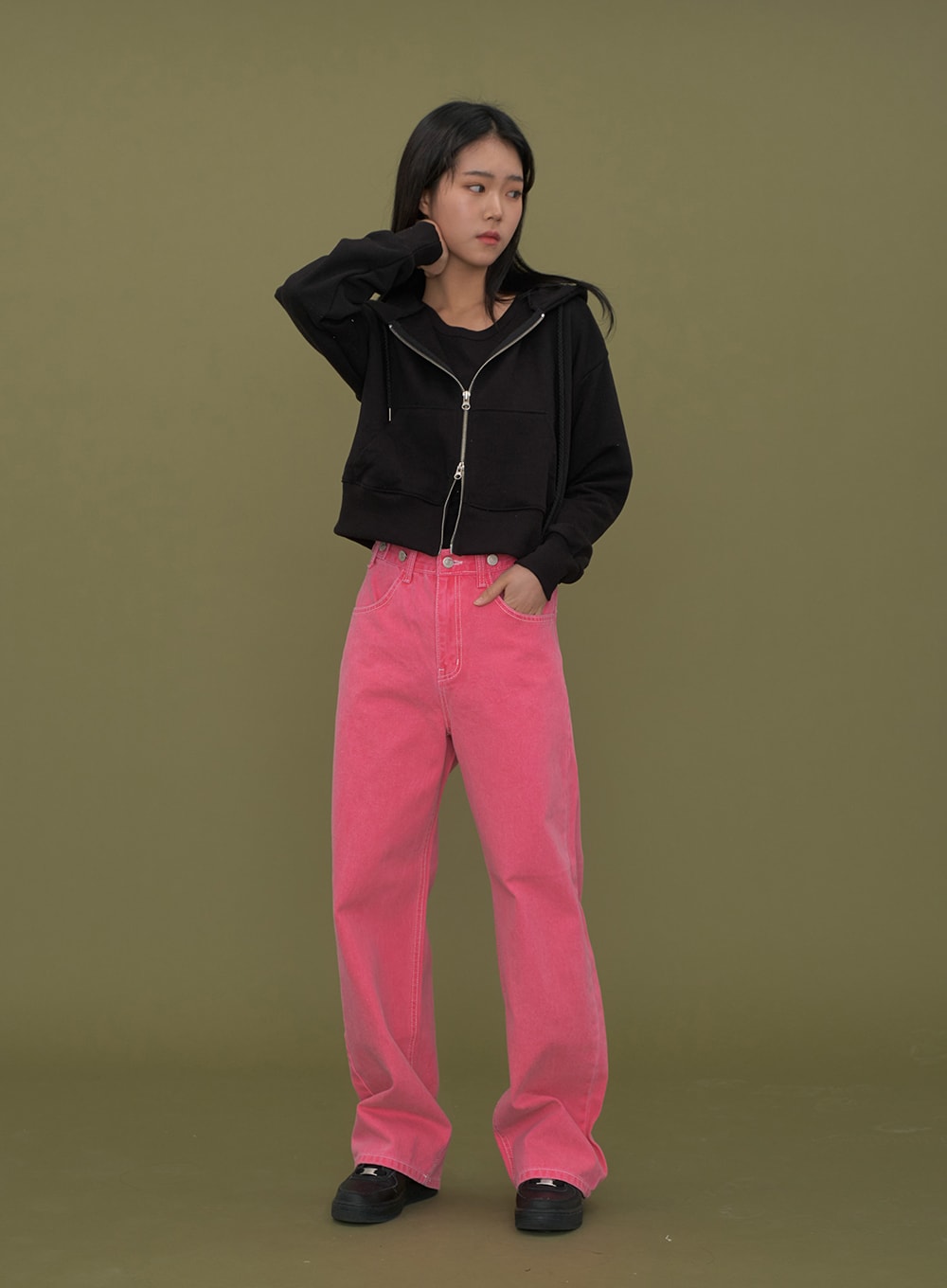 Two Way Cropped Hoodie Zip Up C2601