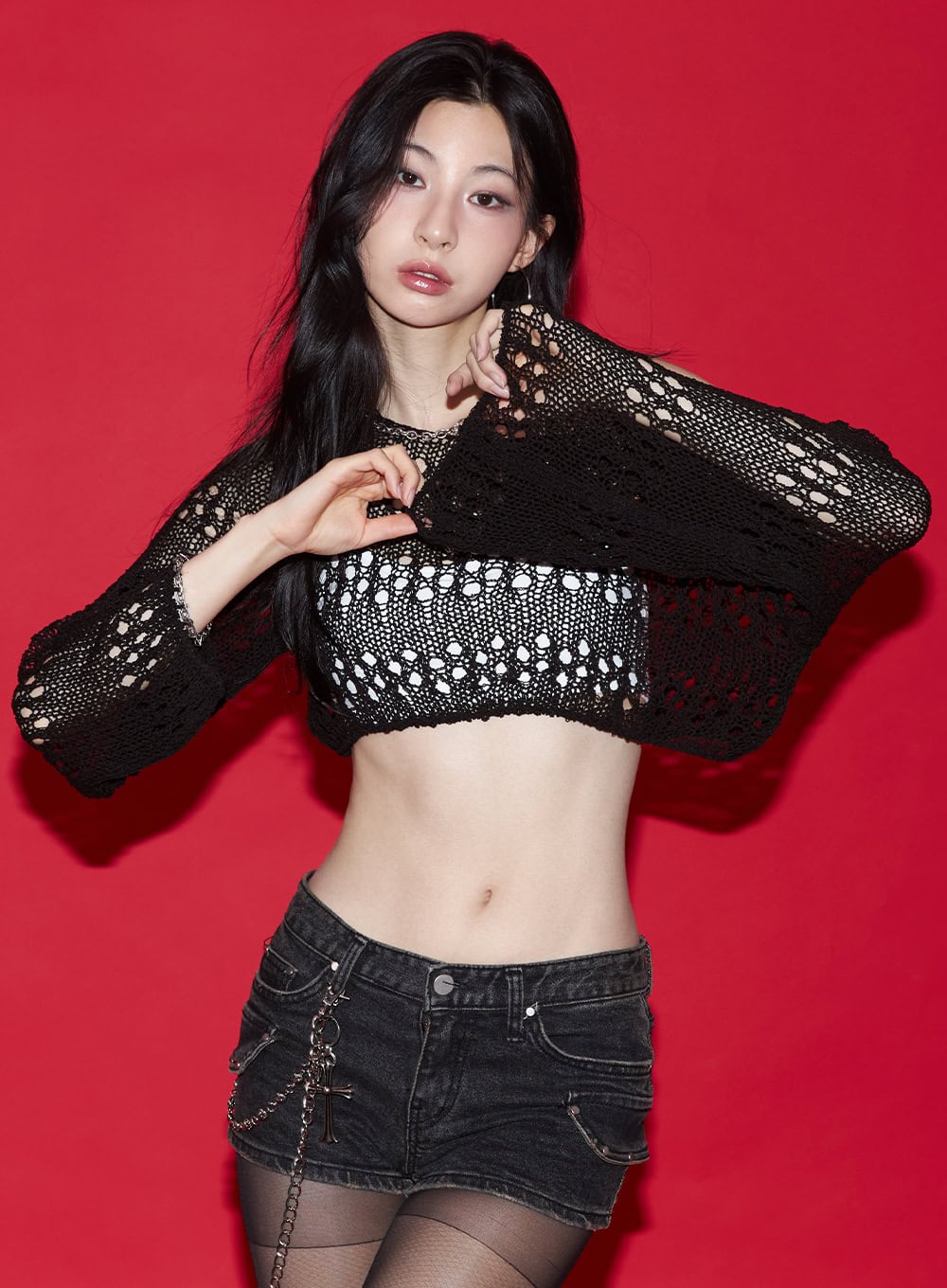 Crochet Micro Knit Sweater CA514