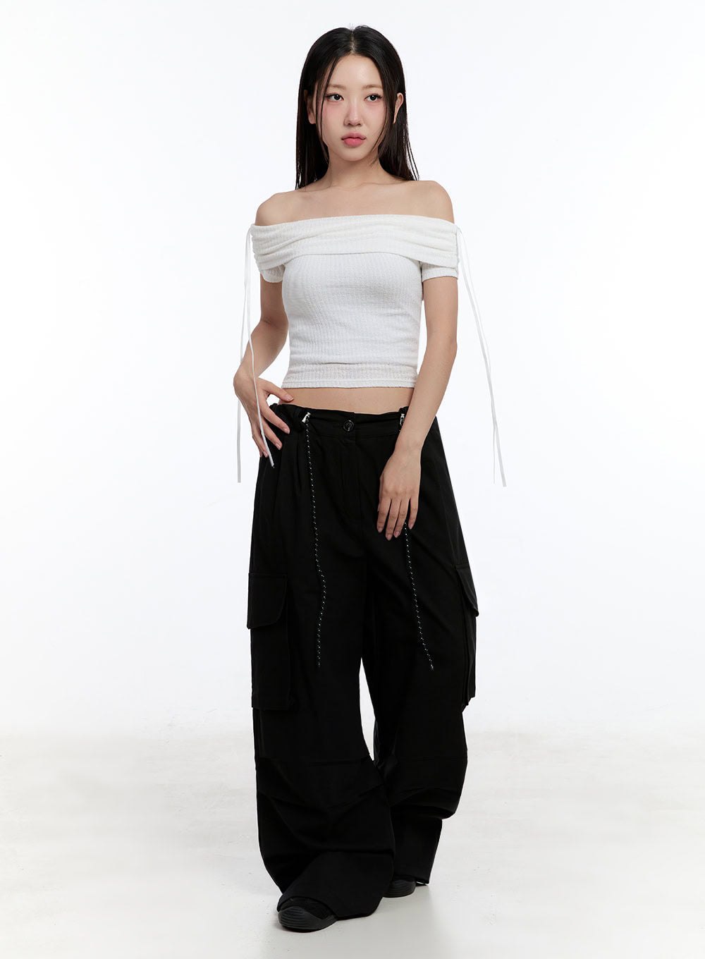 Ribbon Off-Shoulder Crop Top IU504