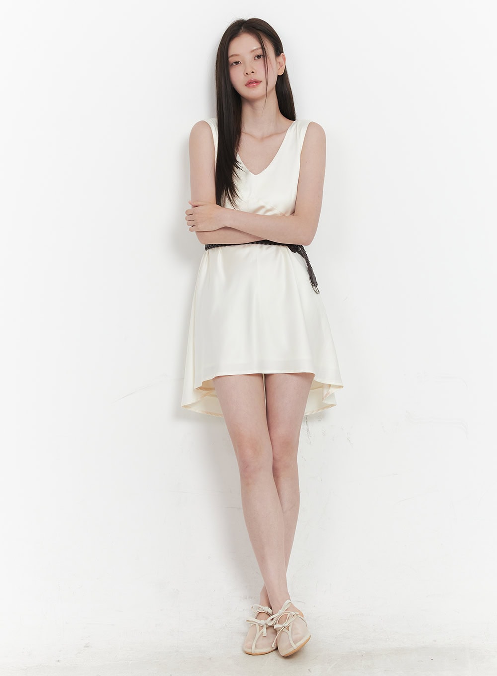 Satin V-Neck Sleeveless Mini Dress IY513