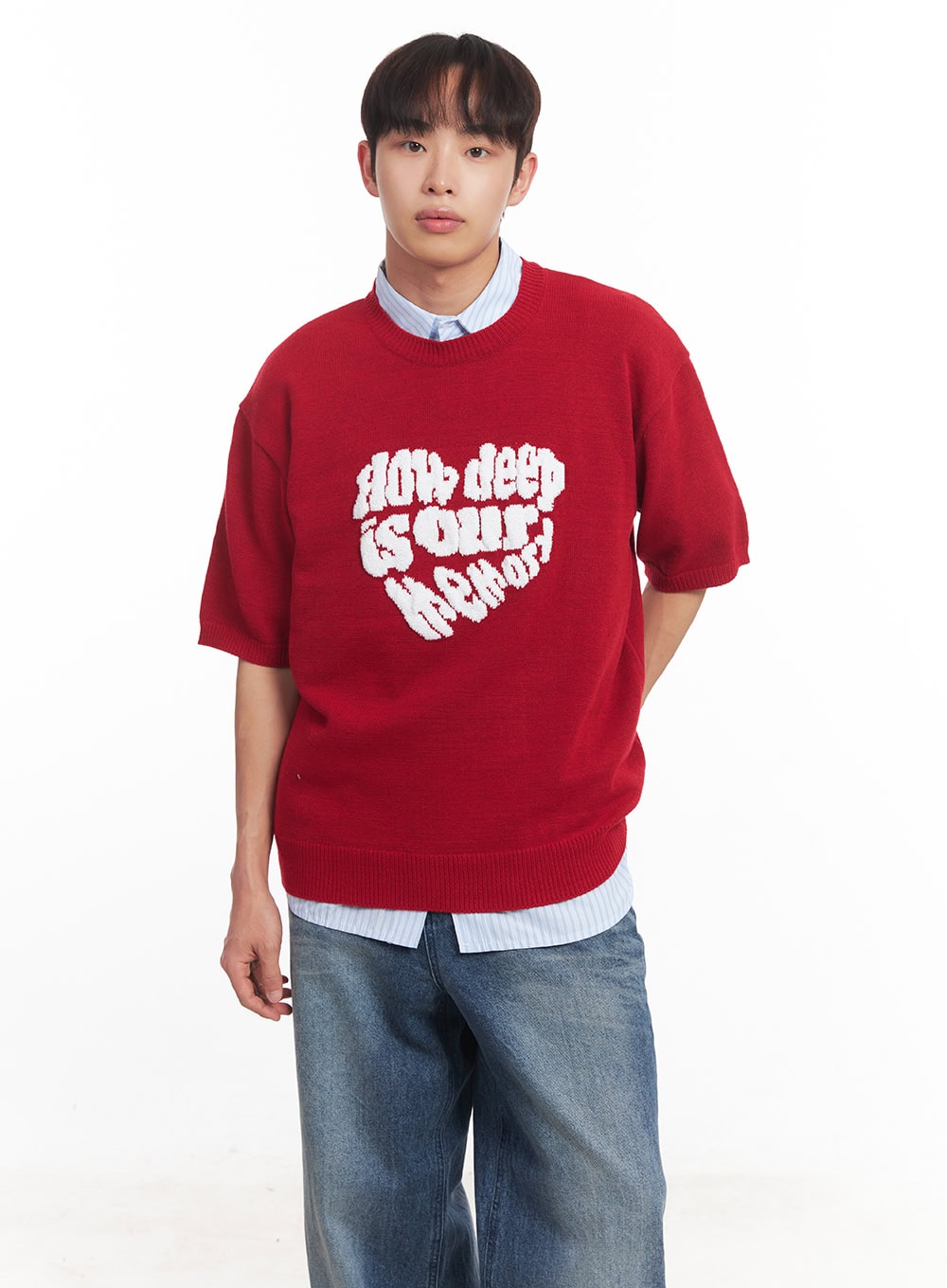 Men's Short Sleeve Buttoned Striped Shirt IA521