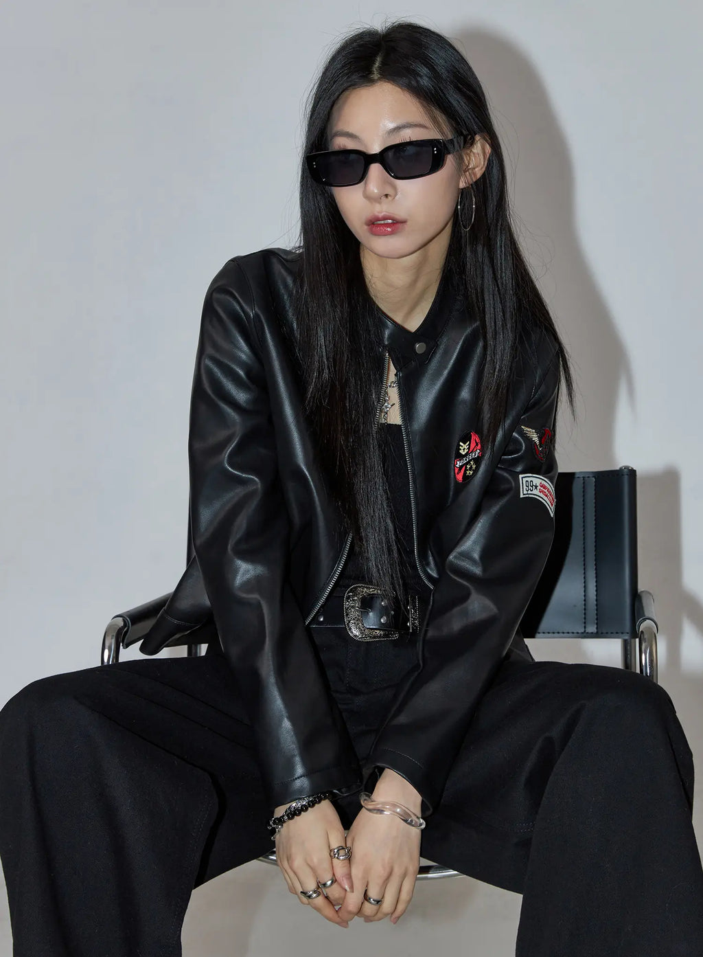 Graphic Crop Leather Jacket CC1109