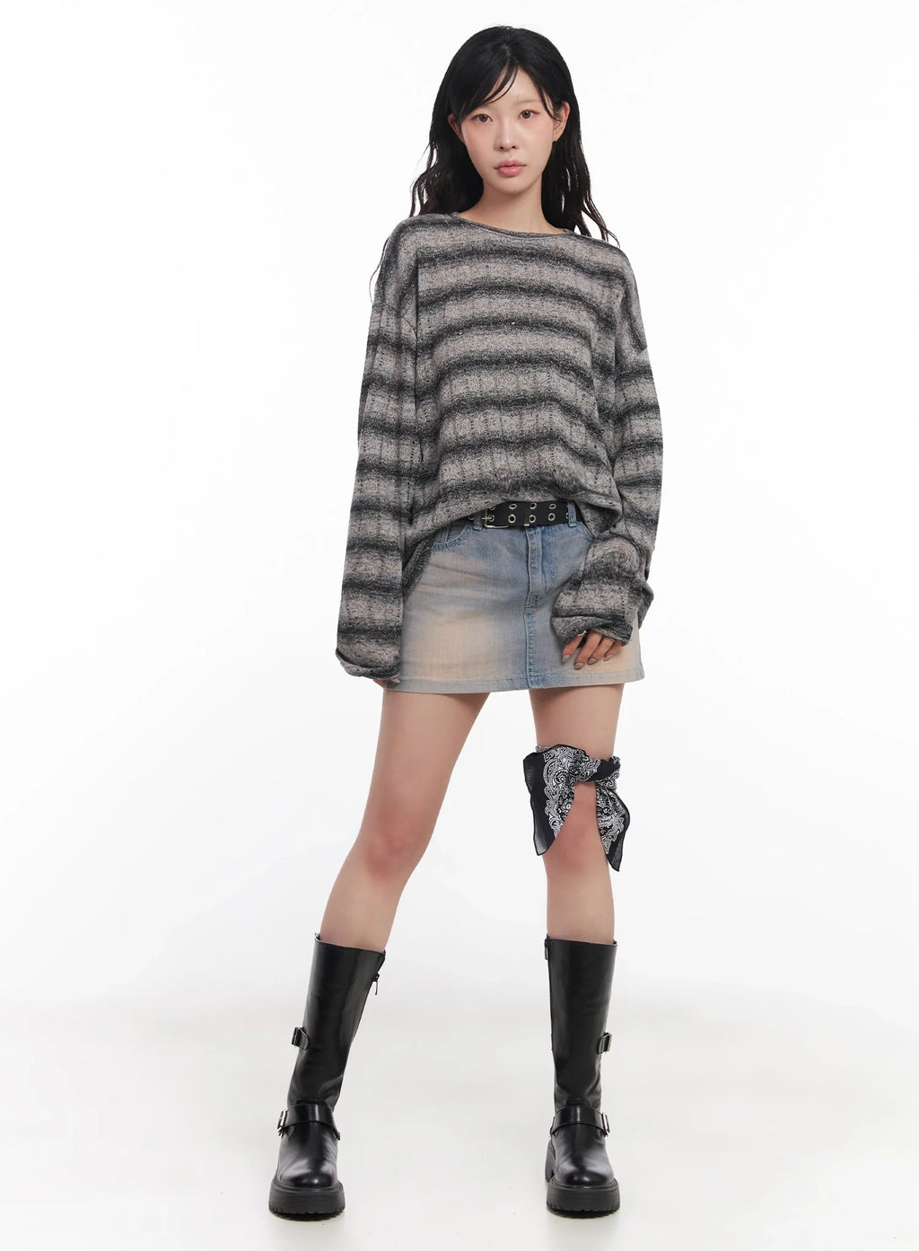 Striped Knit Long-Sleeve Pullover IC503