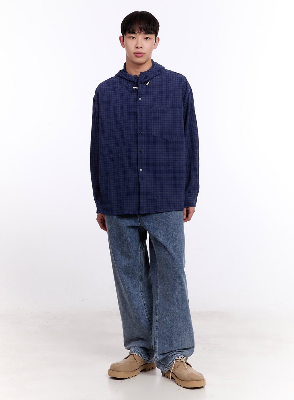 Men's Loose-Fit Plaid Hooded Shirt IM512