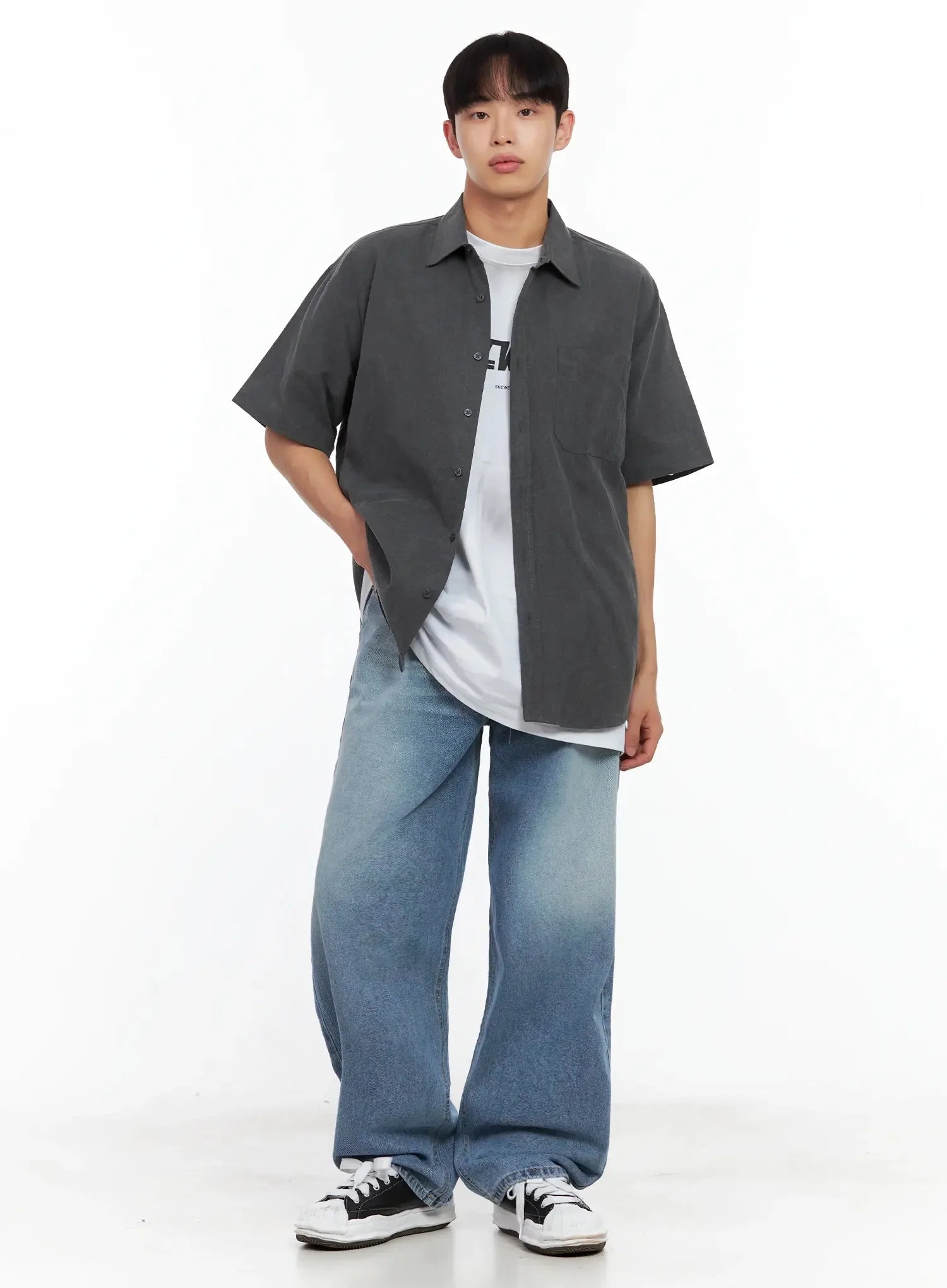 Men's Collared Short-Sleeve Button-Up Top IL516