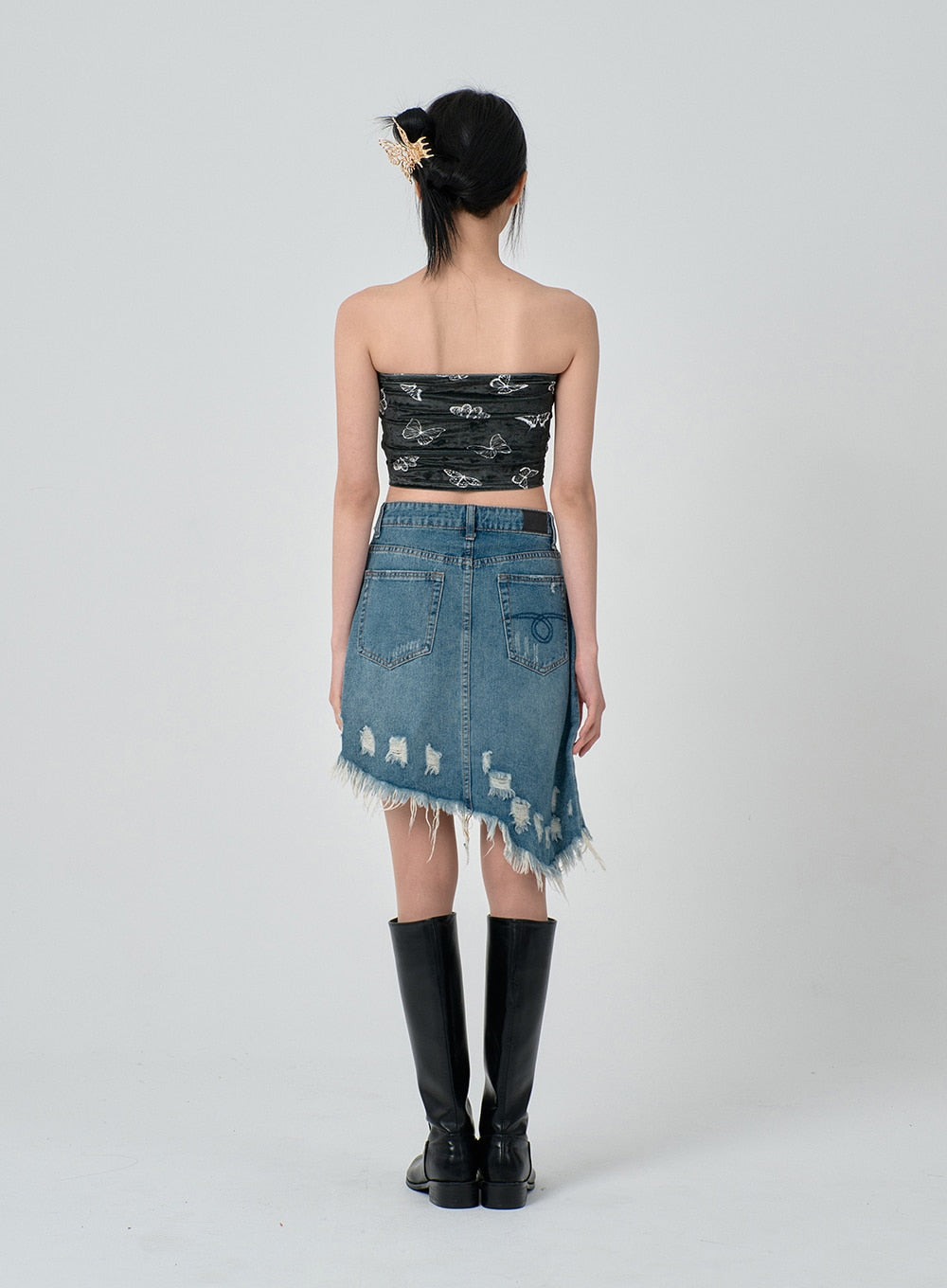 Velvet Butterfly Sleeveless Crop Top BN22