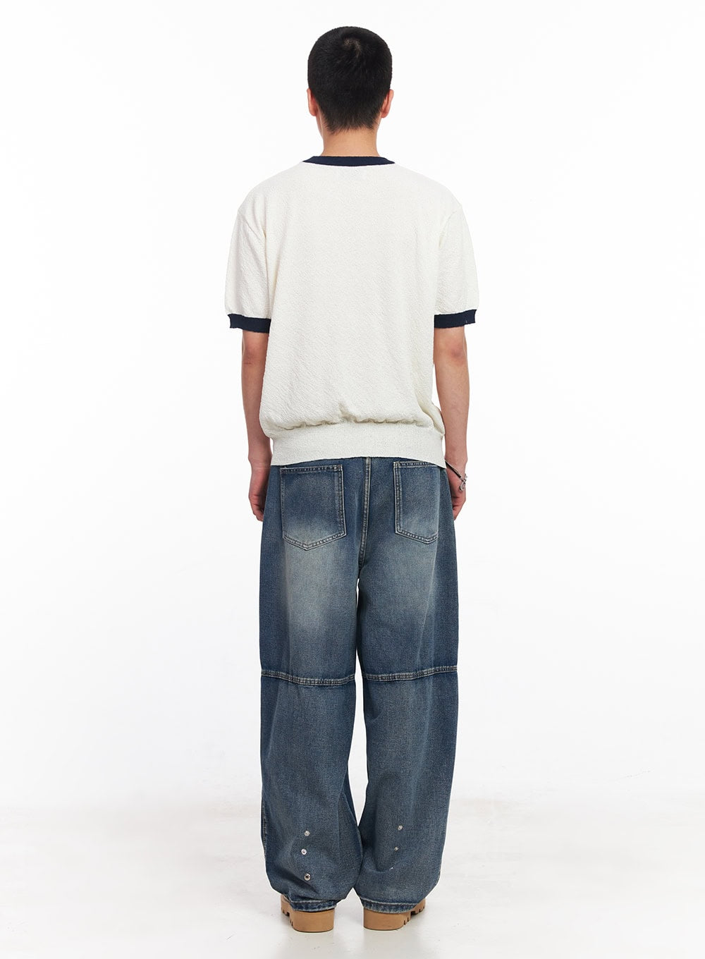 Men's Pintuck Wrinkle Wide-Leg Jeans IU503