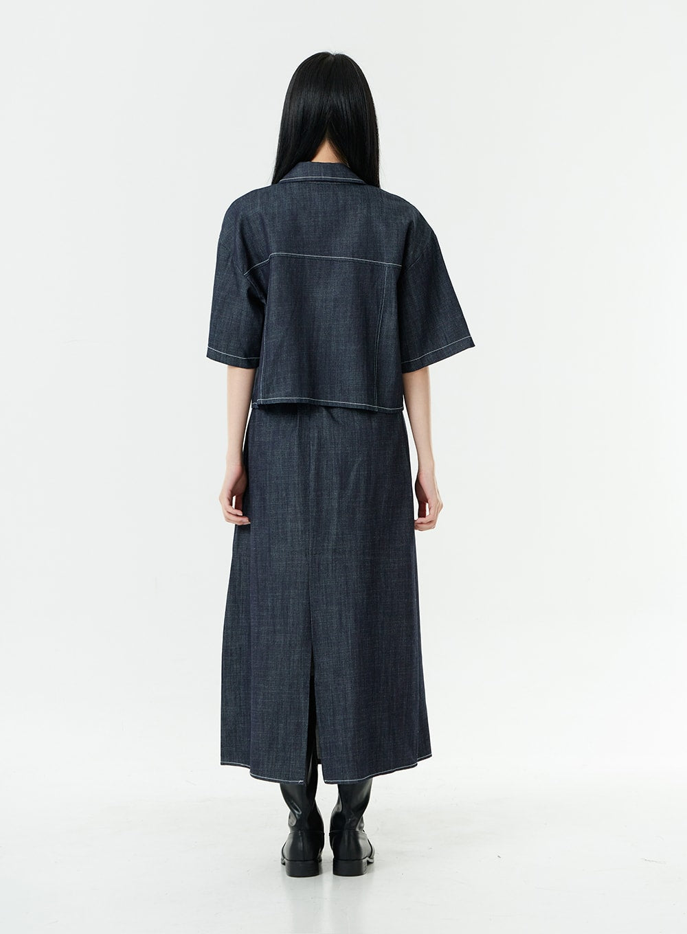 Stitch Denim Set-Up Blouse with Pocket OG23