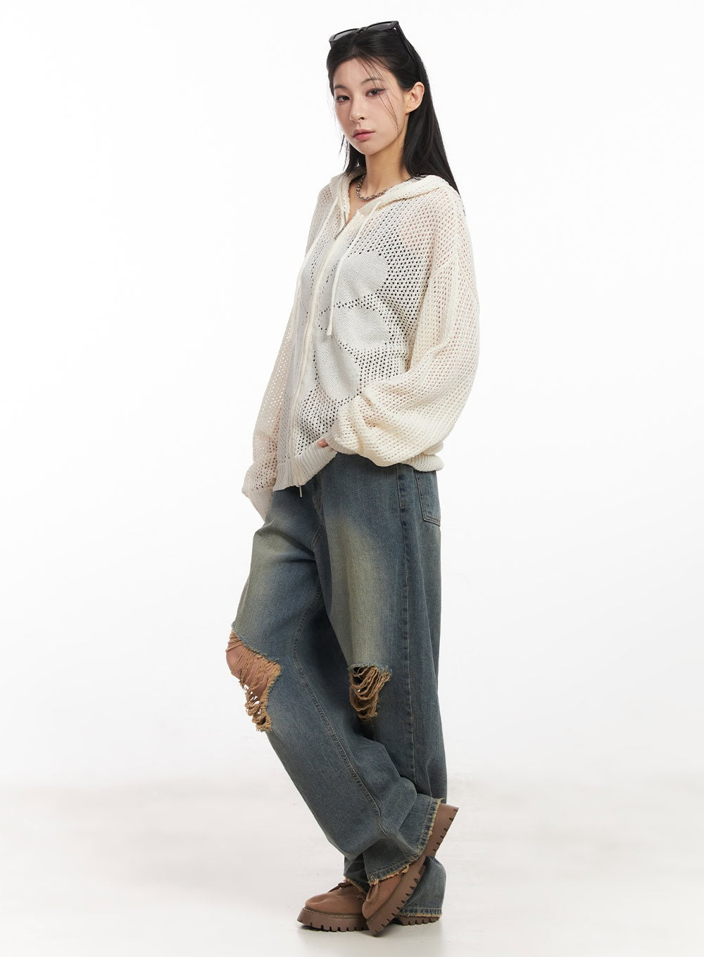 Rachael Distressed Wide-Leg Jeans CA514