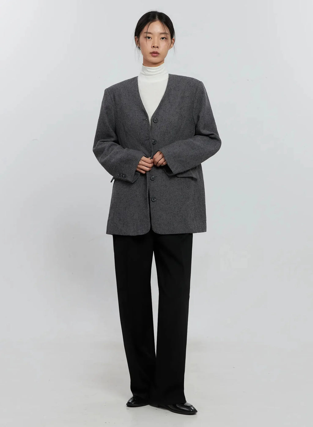 Oversized Collarless Blazer IS516