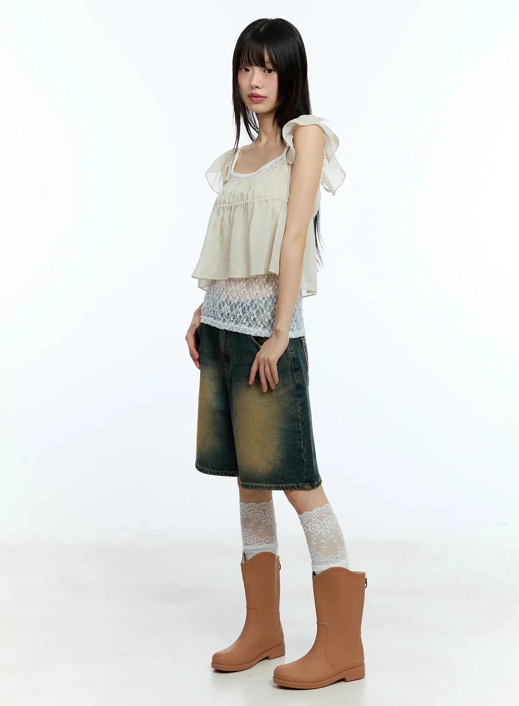 Square Neck Flared Crop Top IU523