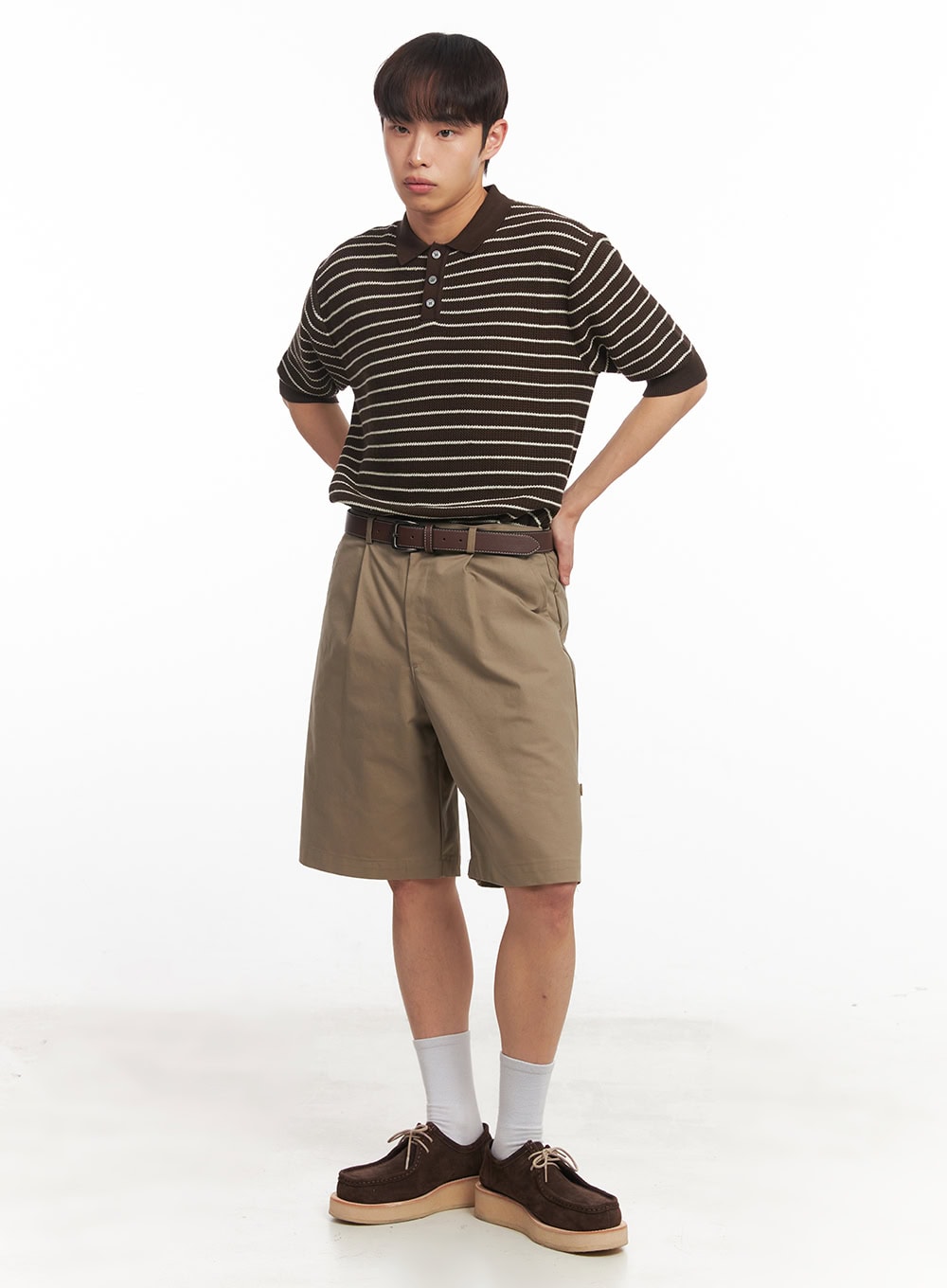 Men's Roll-Up Cotton Shorts (Dark Beige) IA518