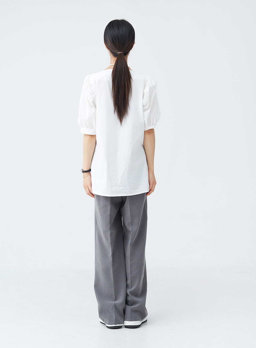 Square Neck Button-Down Slit Blouse OU19