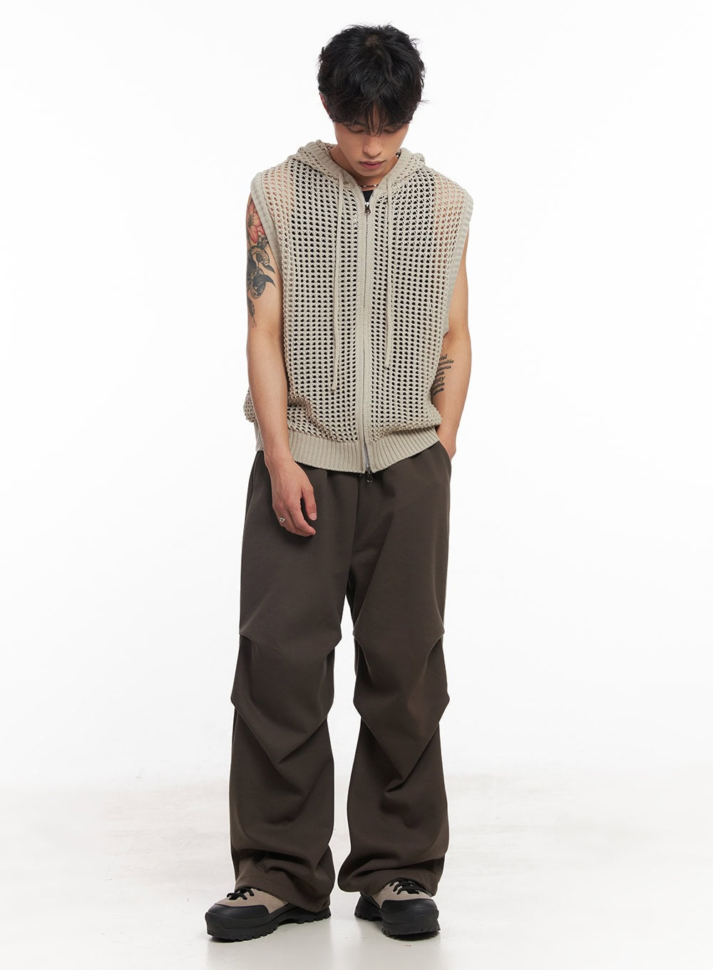 Men's Mesh Zip-Up Hooded Vest IY508