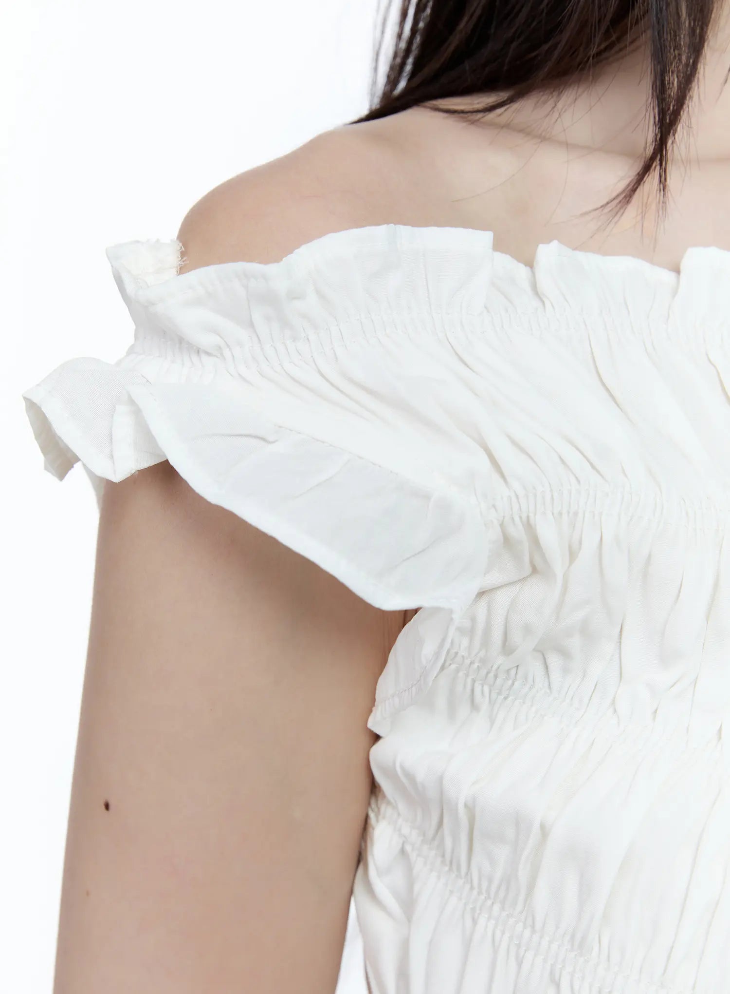 Asymmetric Shirred Off-Shoulder Top CG507