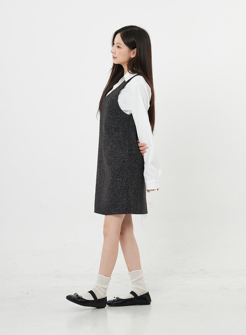 Mixed Color V-Neck Wool Dress BO21