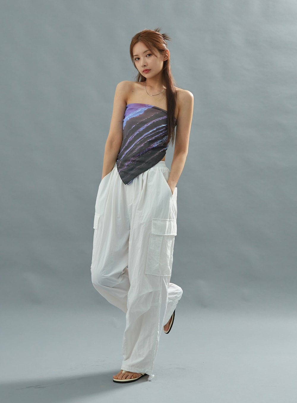 White Nylon Cargo Pants CU21