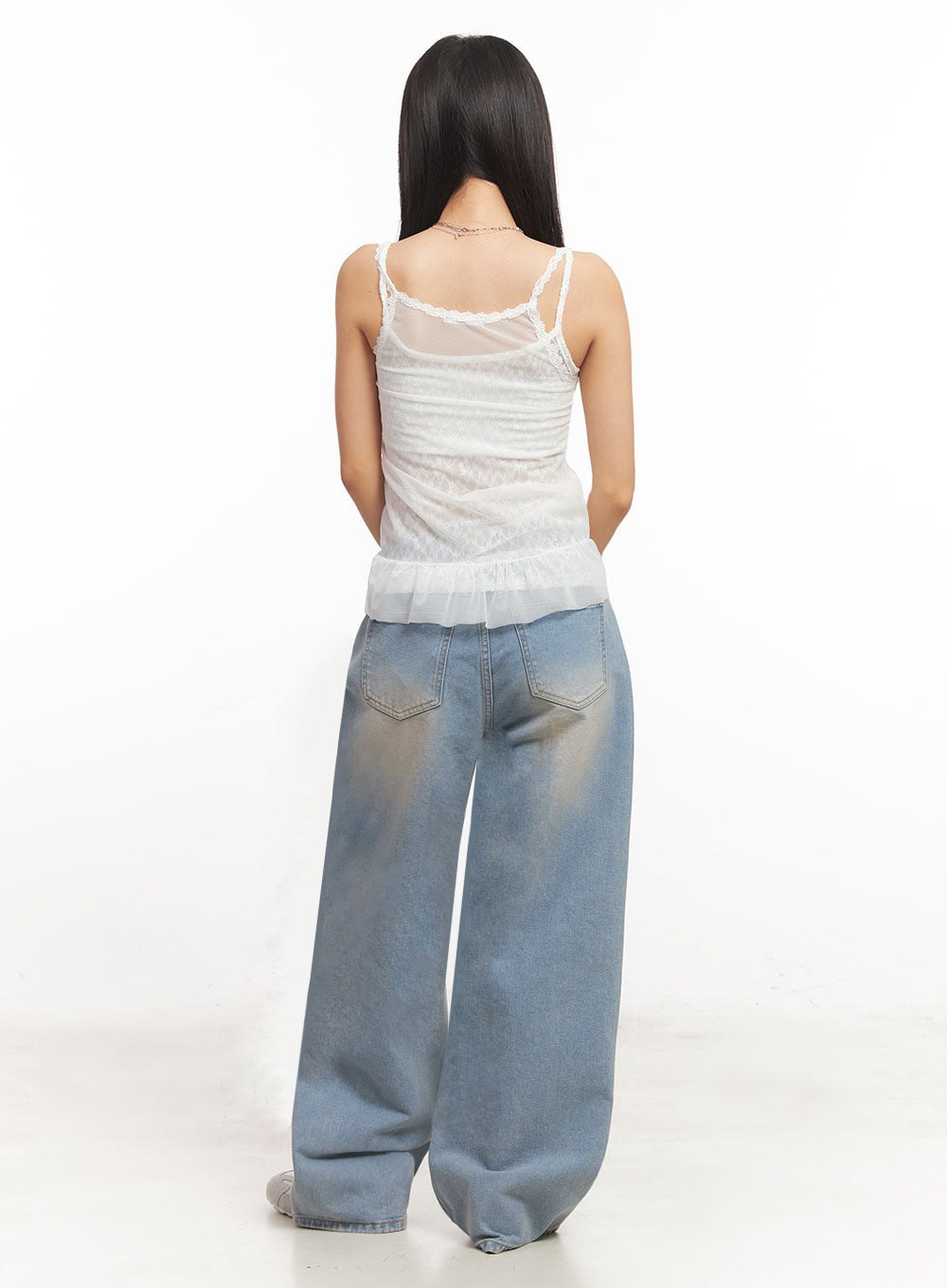 Sheer Frill-Trim Lace Cami Top IA524