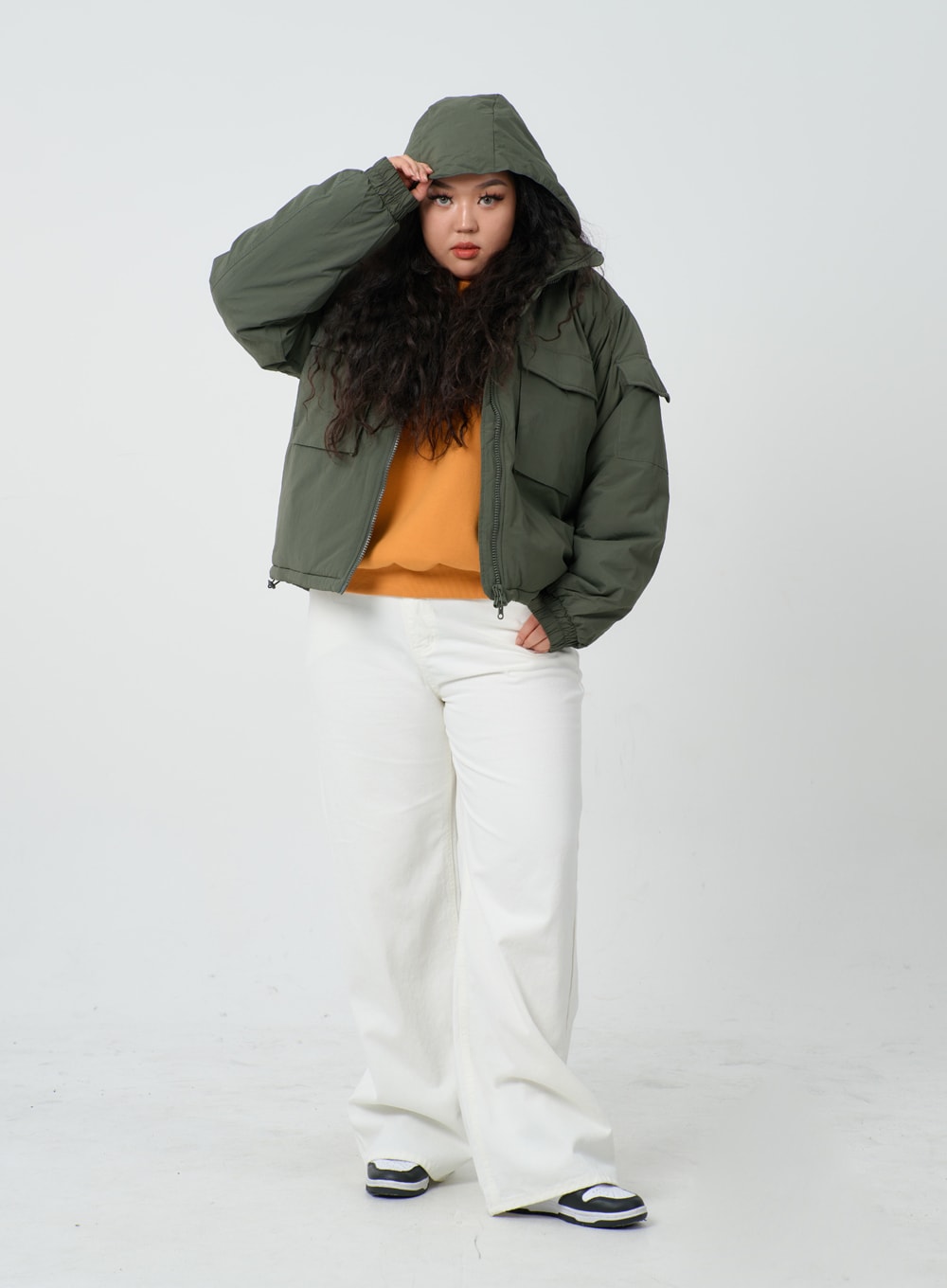 Plus Twin Front Pocket Hoodie Puffer Jacket ID27