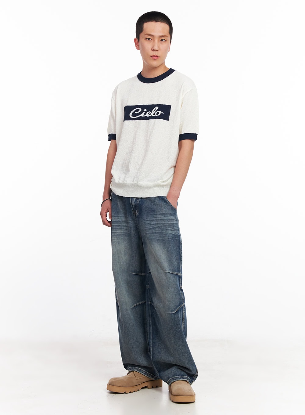 Men's Pintuck Wrinkle Wide-Leg Jeans IU503