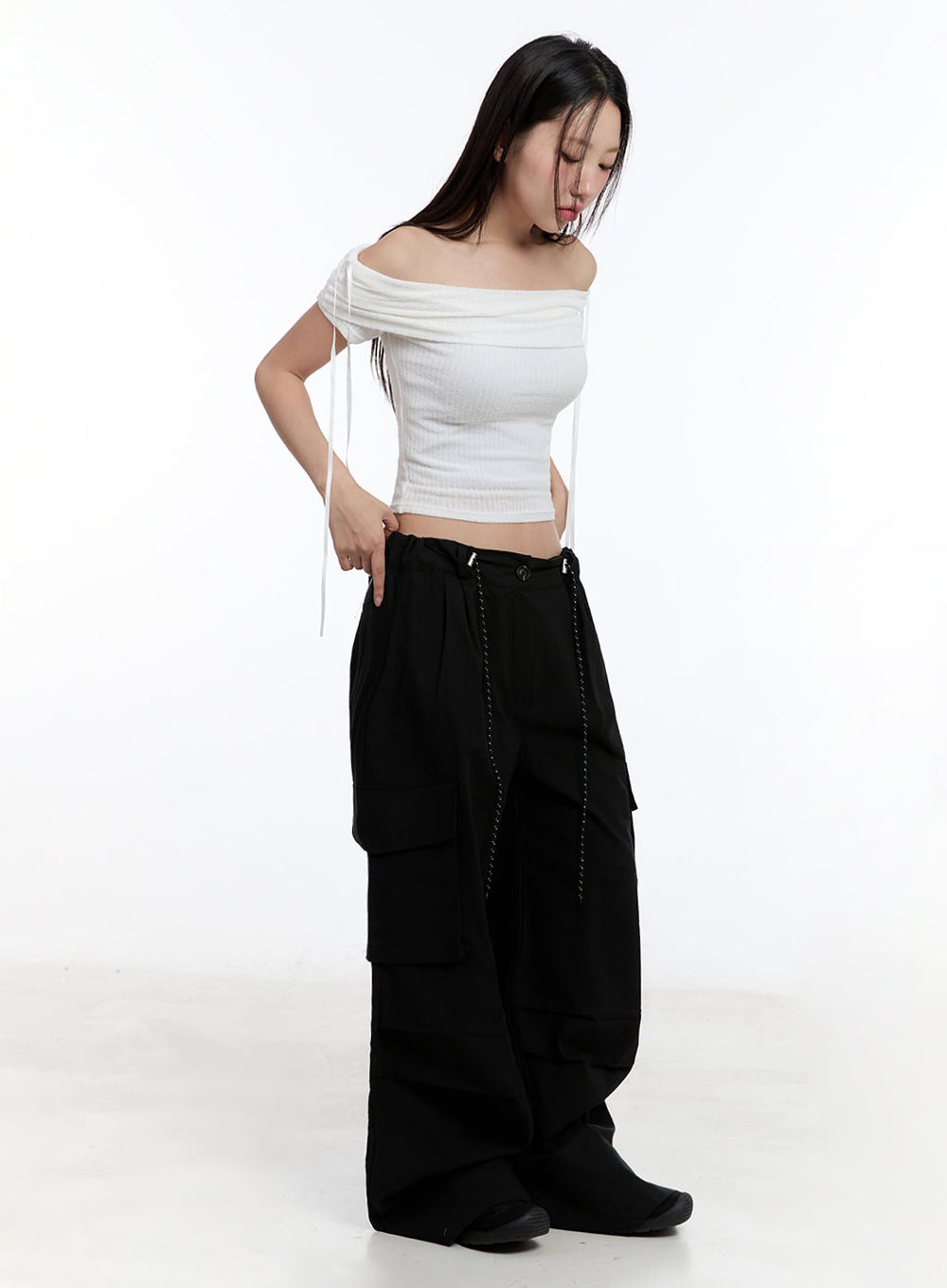 Ribbon Off-Shoulder Crop Top IU504