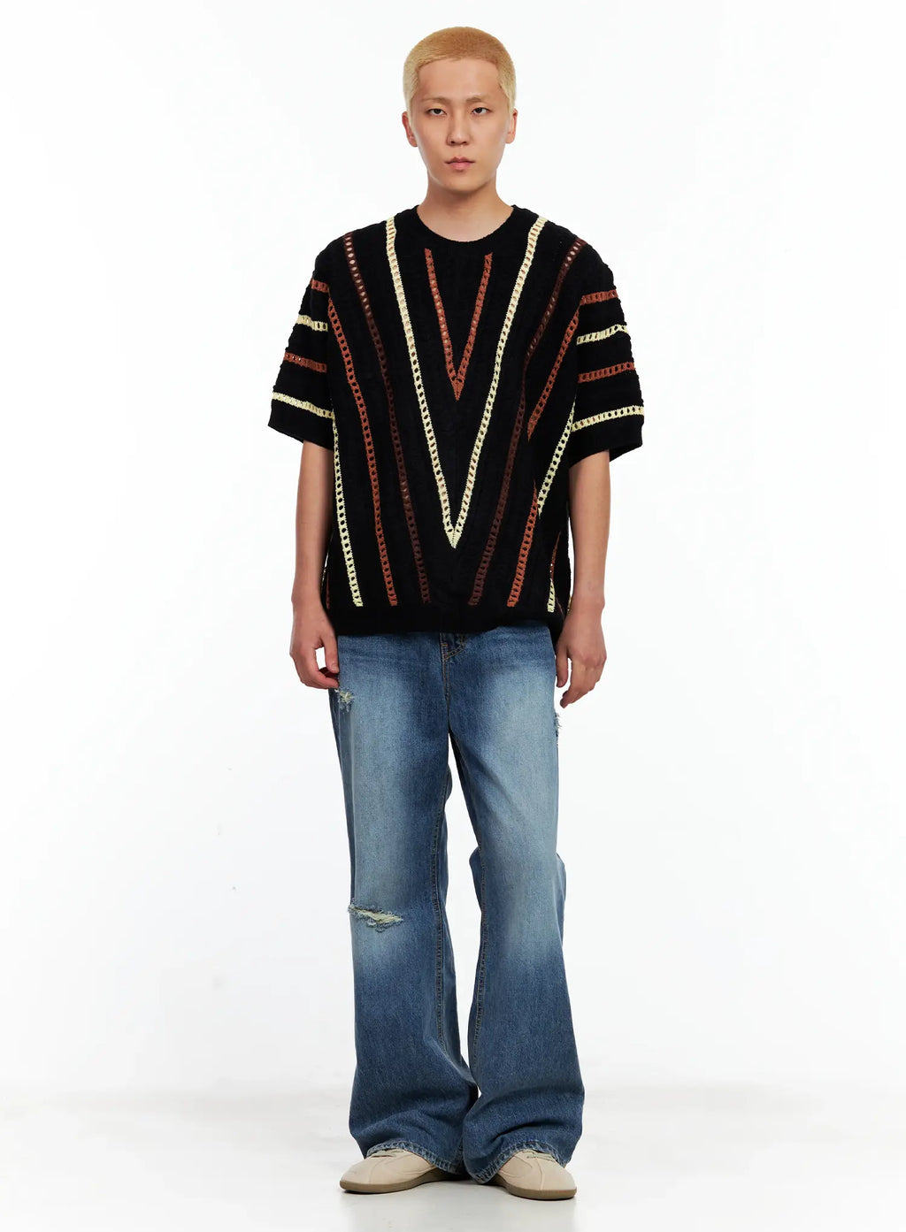 Men's Textured Contrast Knitted Tee IL511