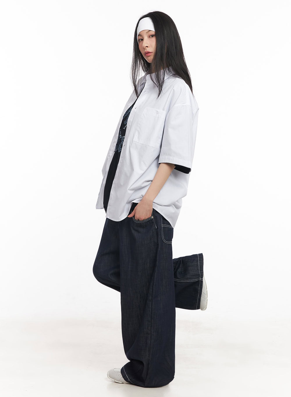 Cotton Collared Oversize Shirt IY529