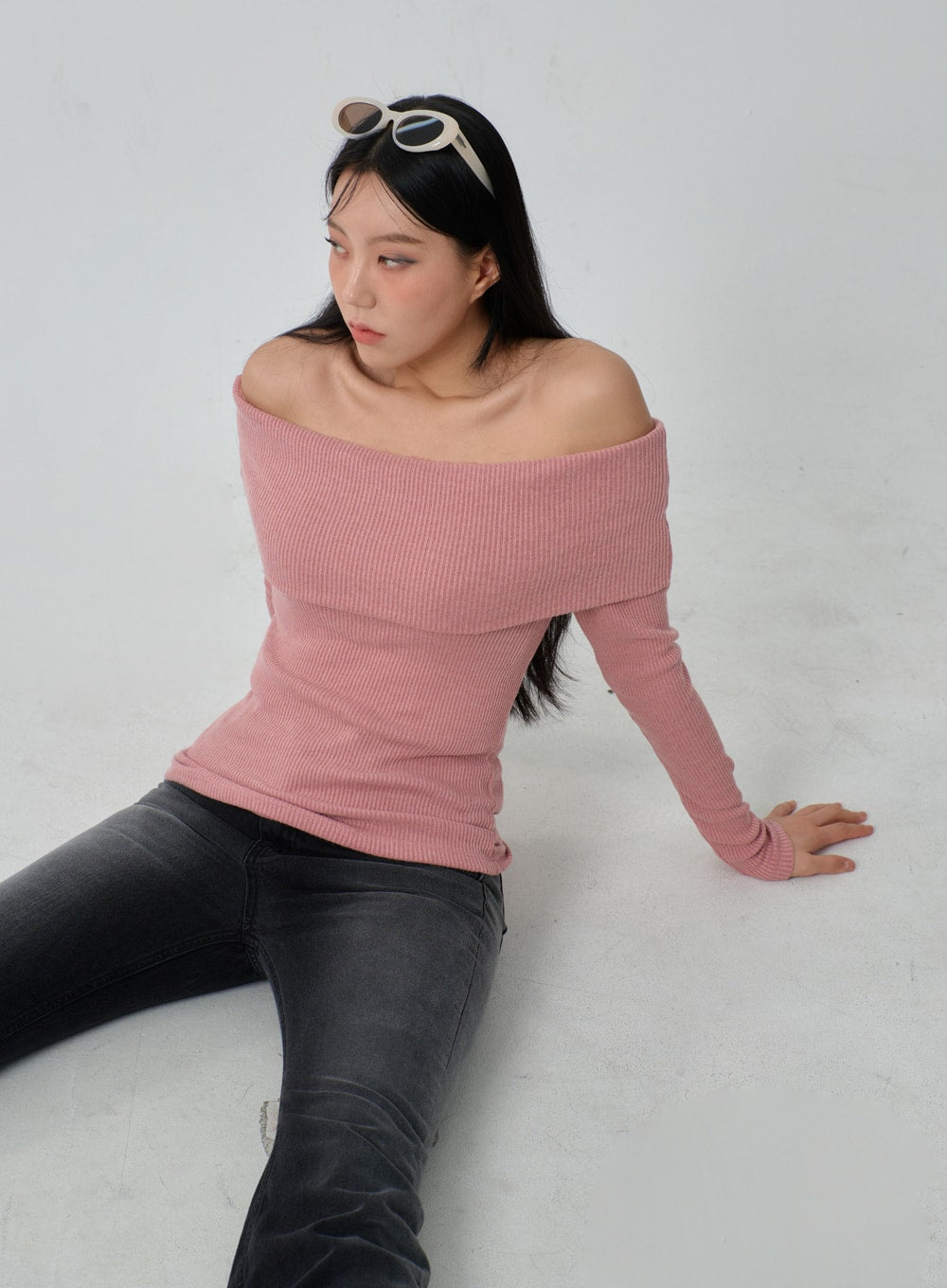 Ribbed Knit Off-Shoulder Top IJ318