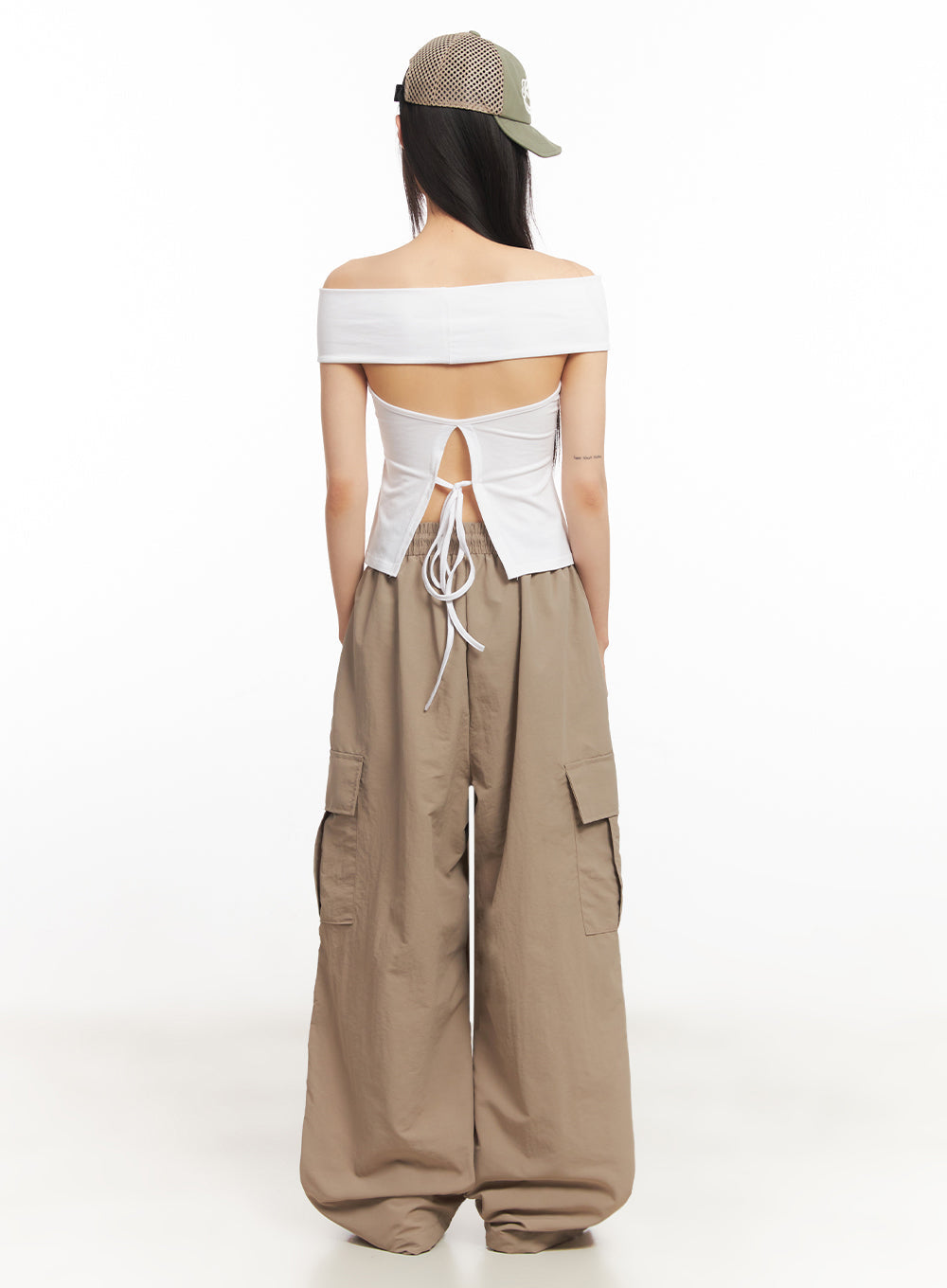 String Cut-Out Off-Shoulder Crop Top IY502