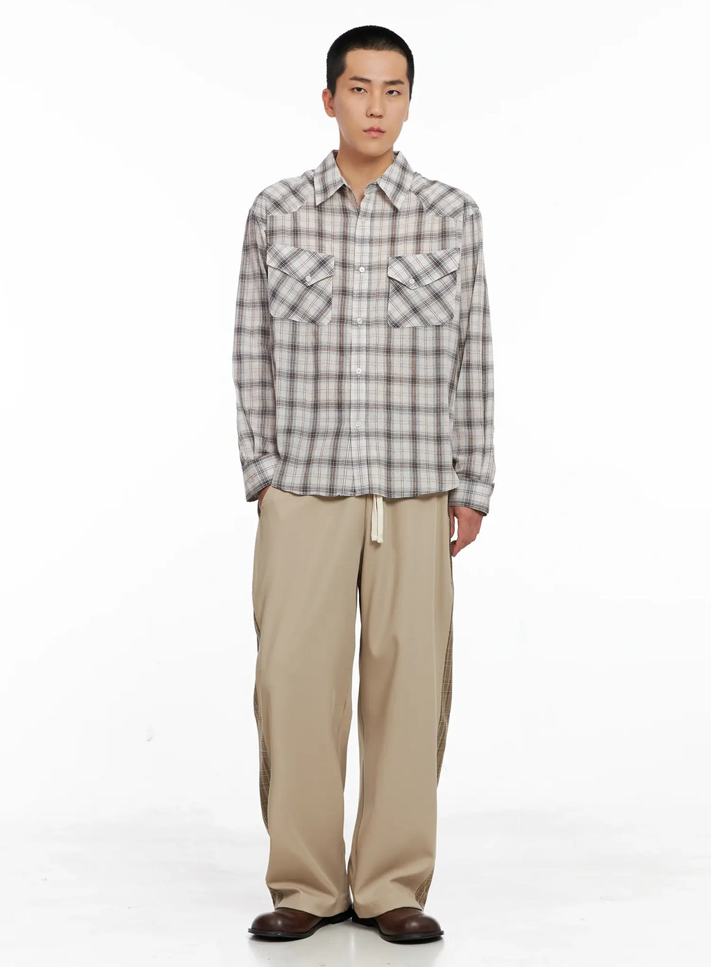 Men's Side Plaid Drawstring Pants IG529