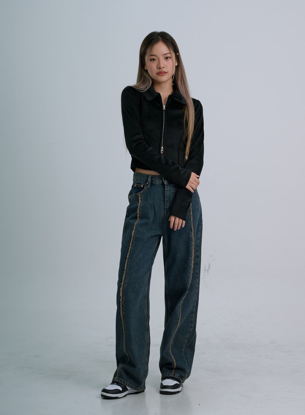 Retro Stitching Wide Denim Pants CO21