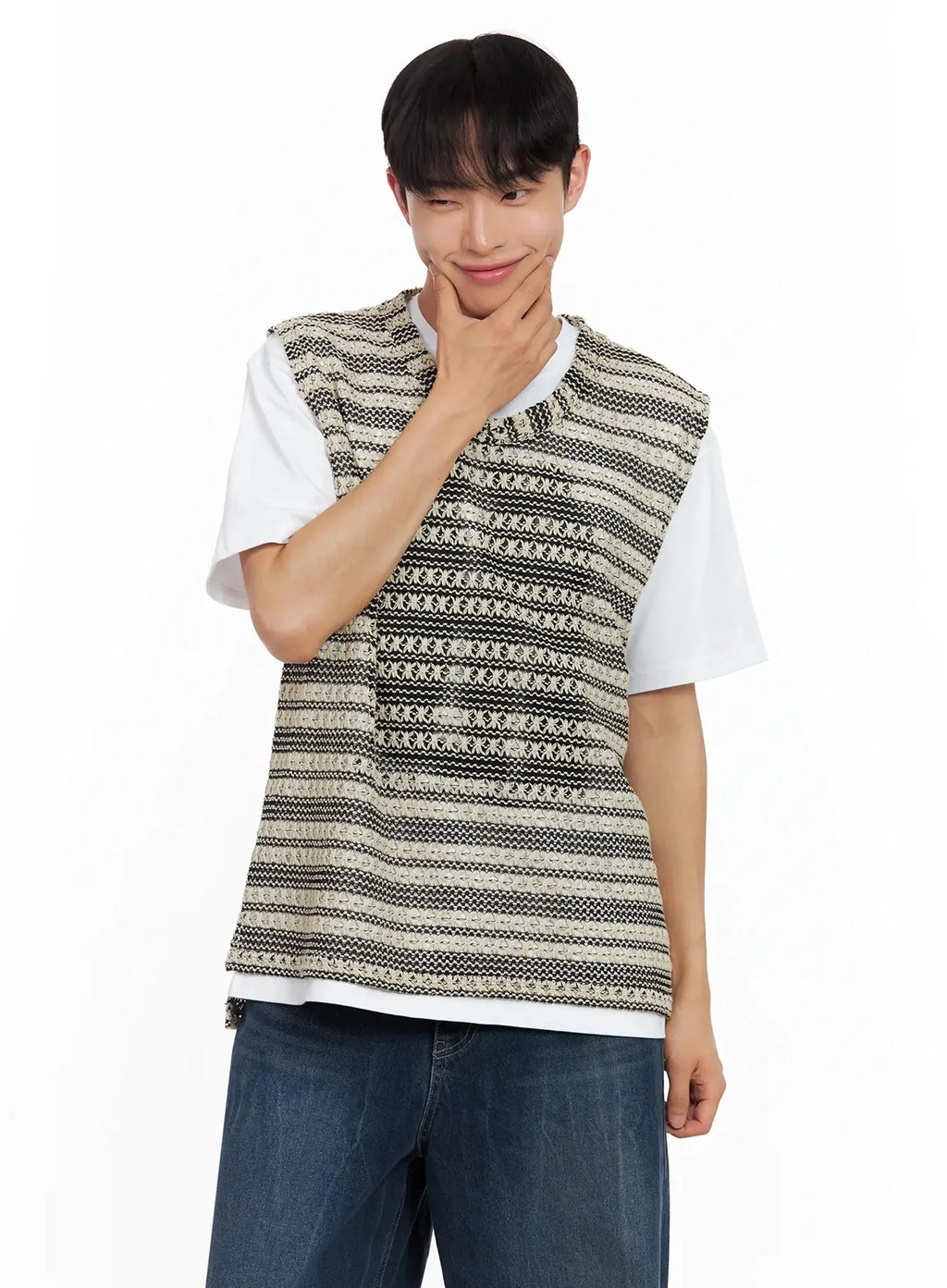 Men's Striped Knit V-Neck Vest IL516