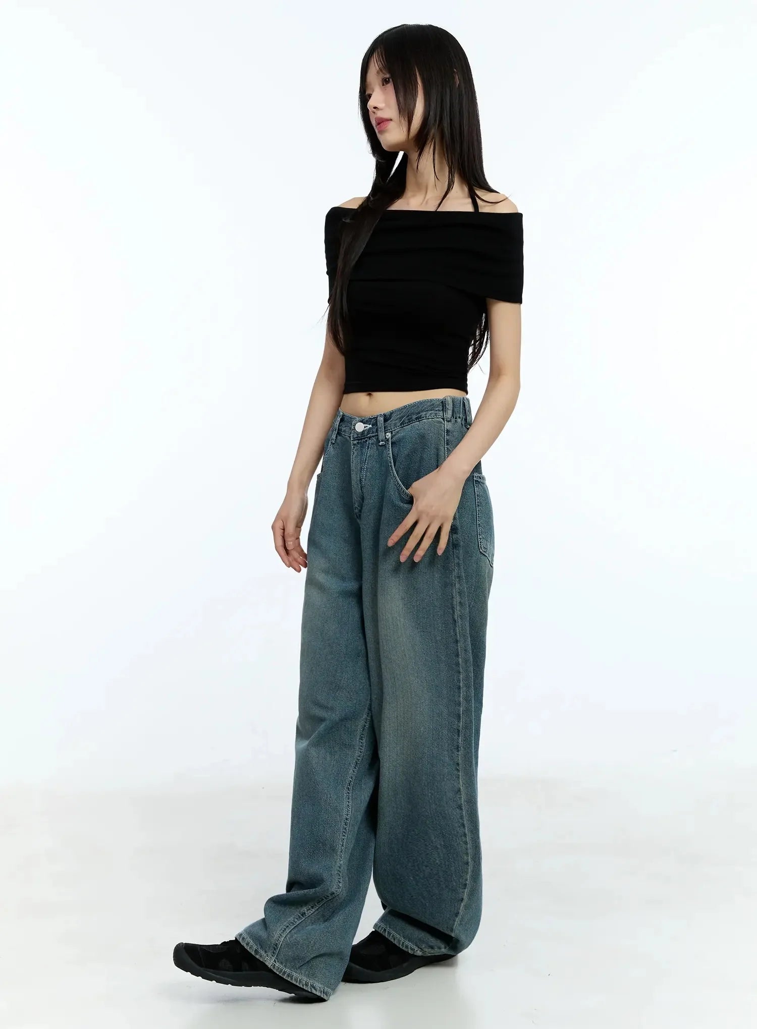 Shirred Off-Shoulder Short-Sleeve Tee IU525