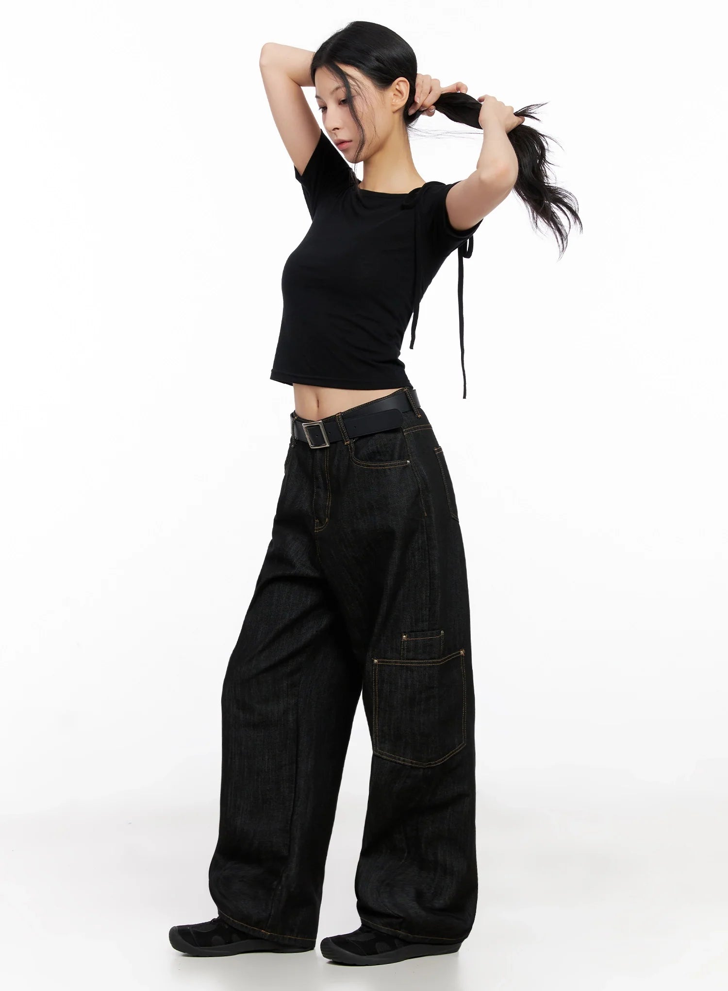 Asymmetric Shoulder-Tie T-Shirt IG508