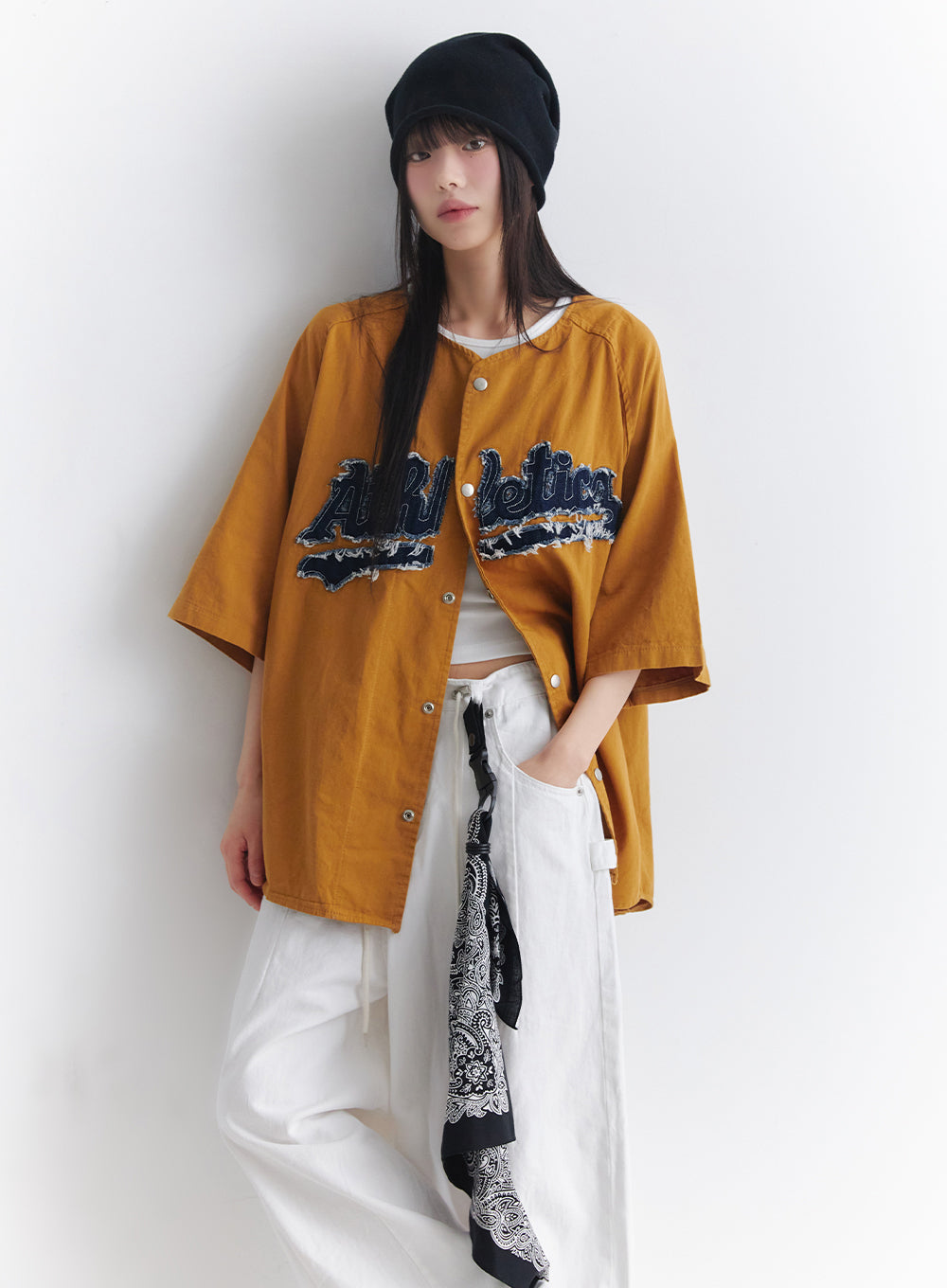 Oversized Patchwork Button-Up Shirt IA528