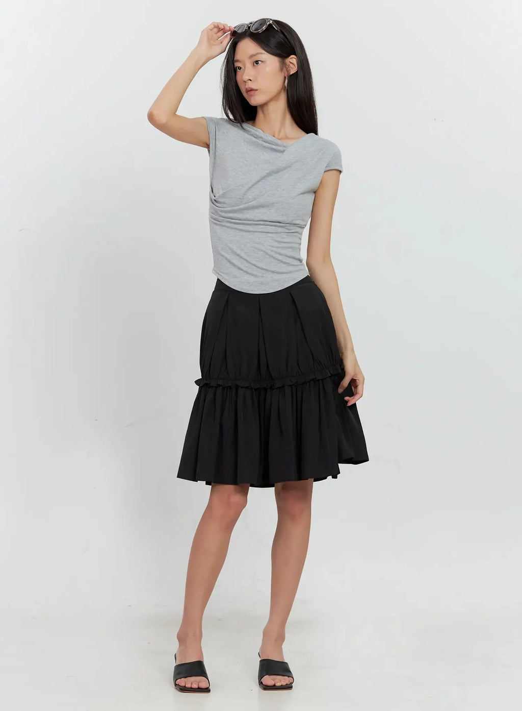 Pleated Nylon Midi Skirt IS516