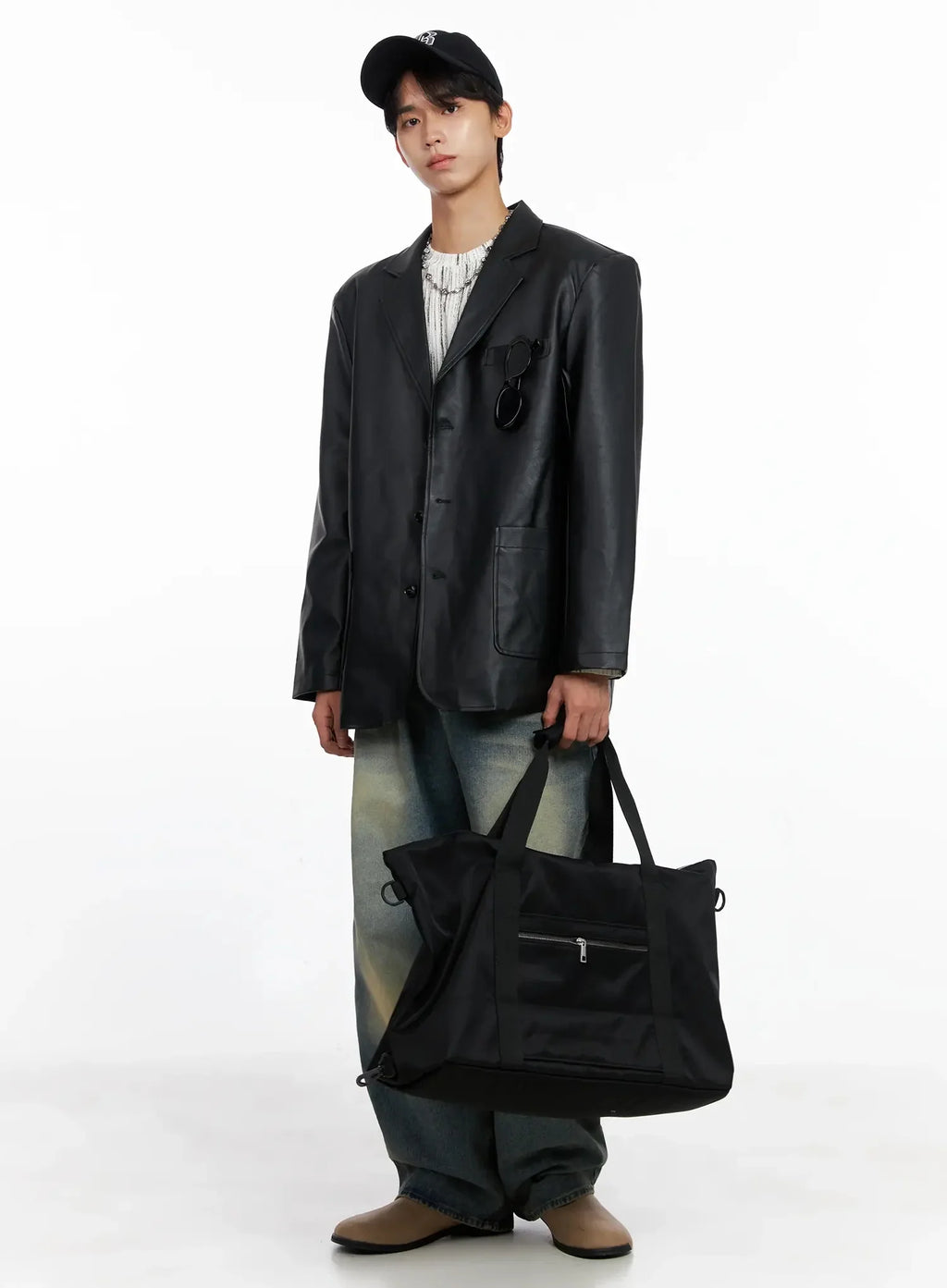 Men's Faux Leather Blazer Jacket IO516