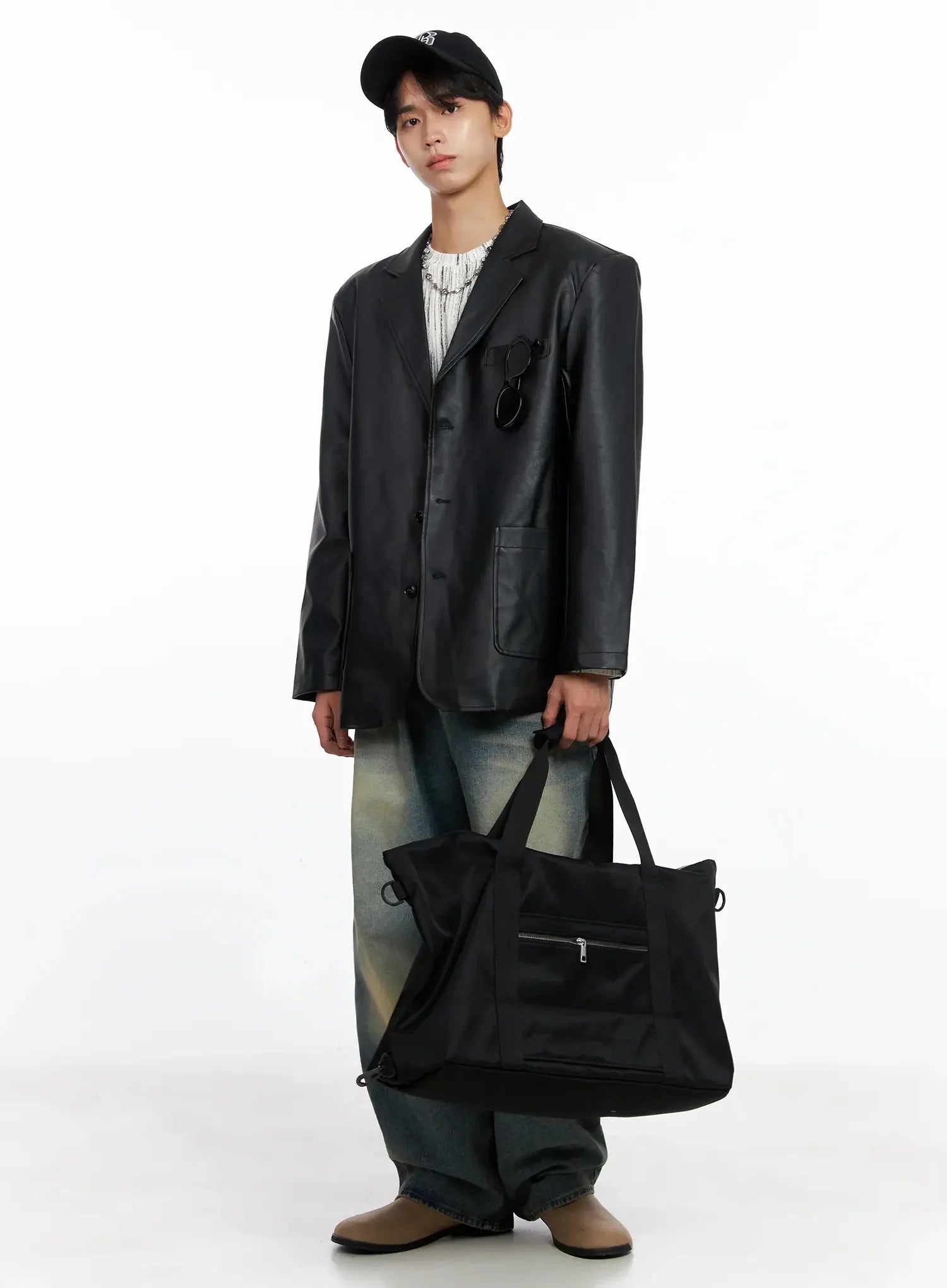 Men's Faux Leather Blazer Jacket IO516