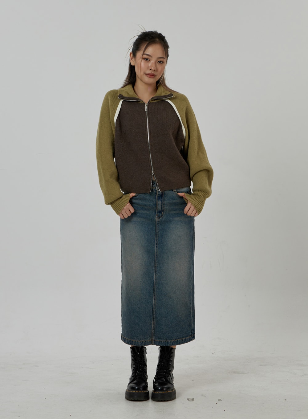 Back Slit Denim Maxi Skirt CD23