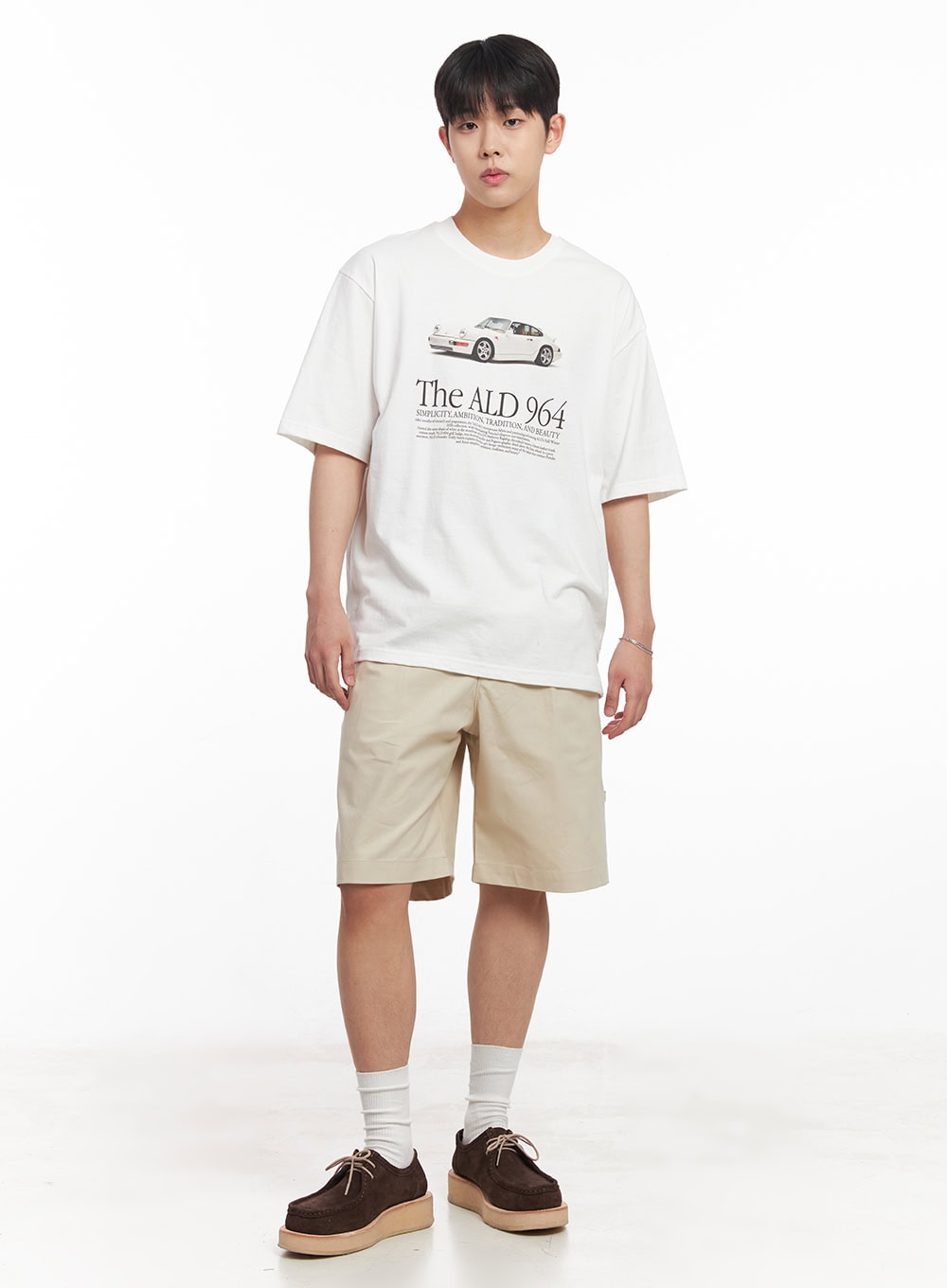 Men's Roll-Up Cotton Shorts (Light beige) IA529