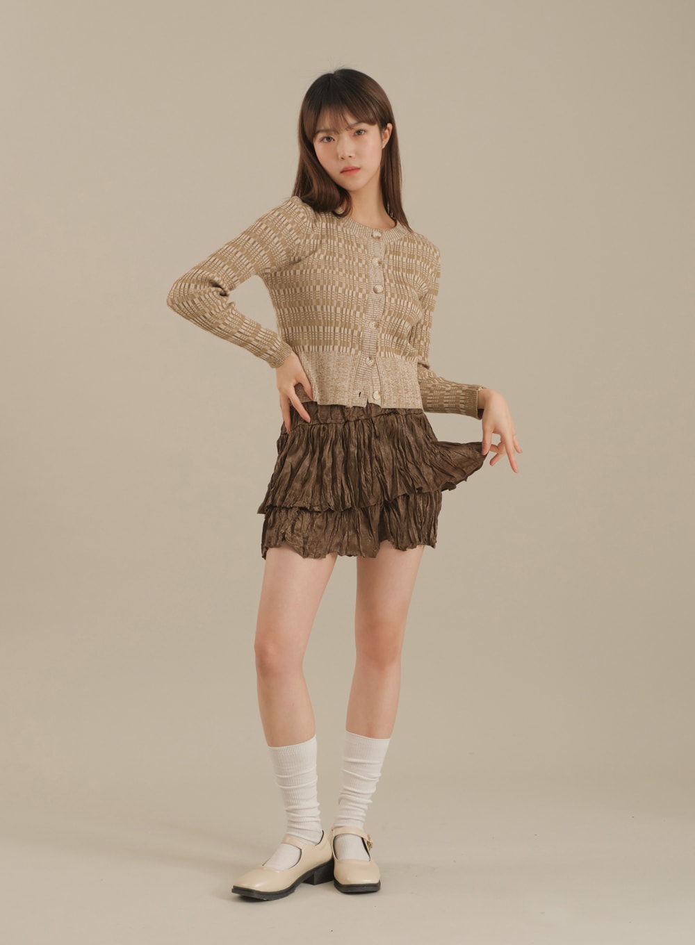 Mixed Check Cropped Cardigan J17