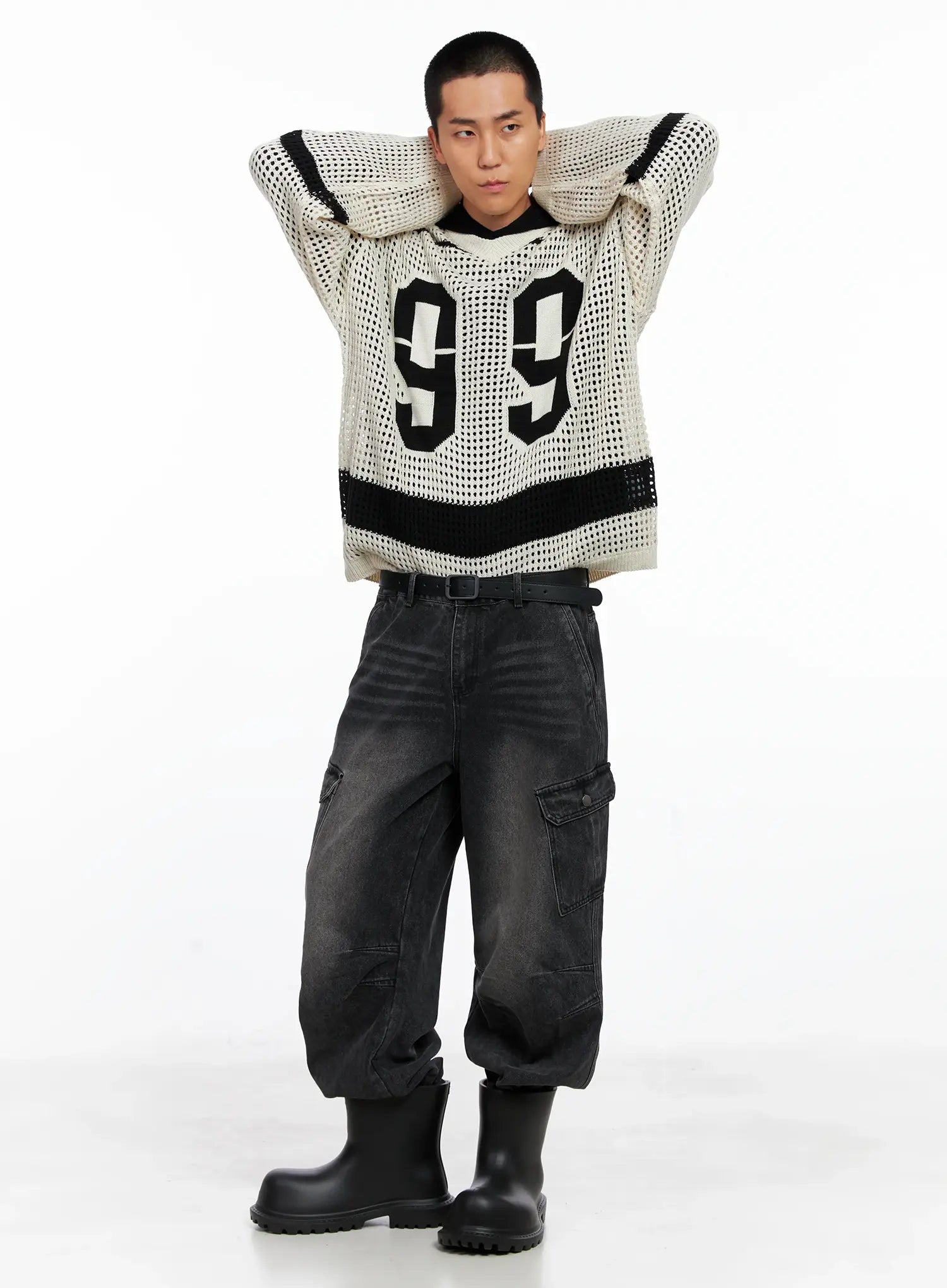 Men's Double Darted Cargo Wide-Leg Jeans IS509