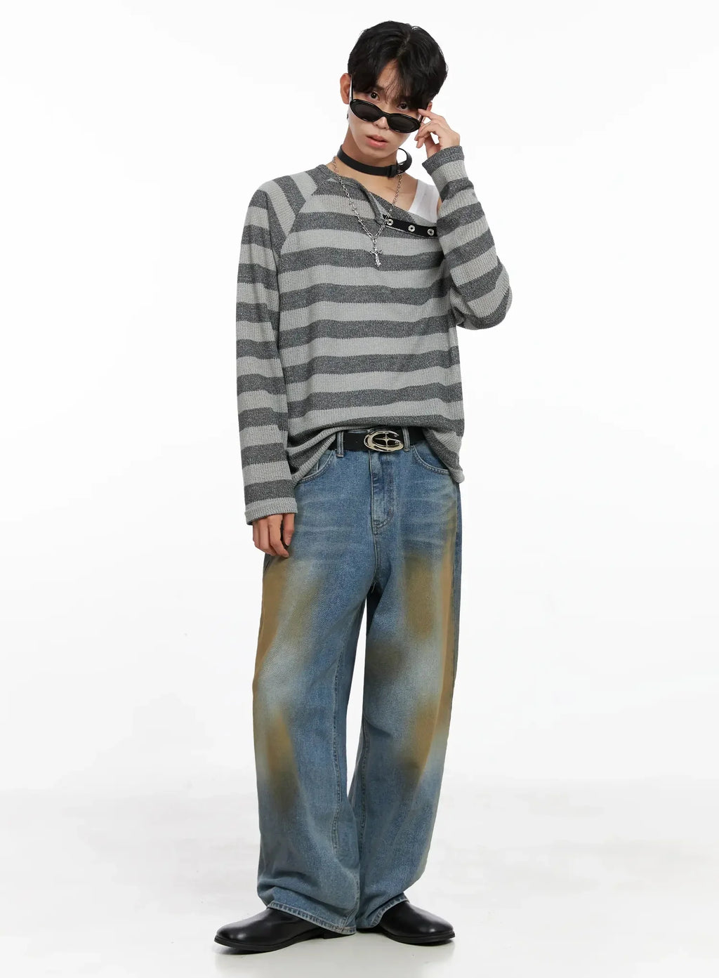 Men's Vintage Washed Wide-Leg Jeans IO516